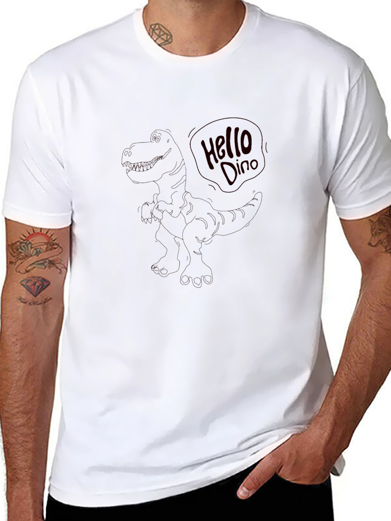 Black Hello Dino Black T-Shirt view 8