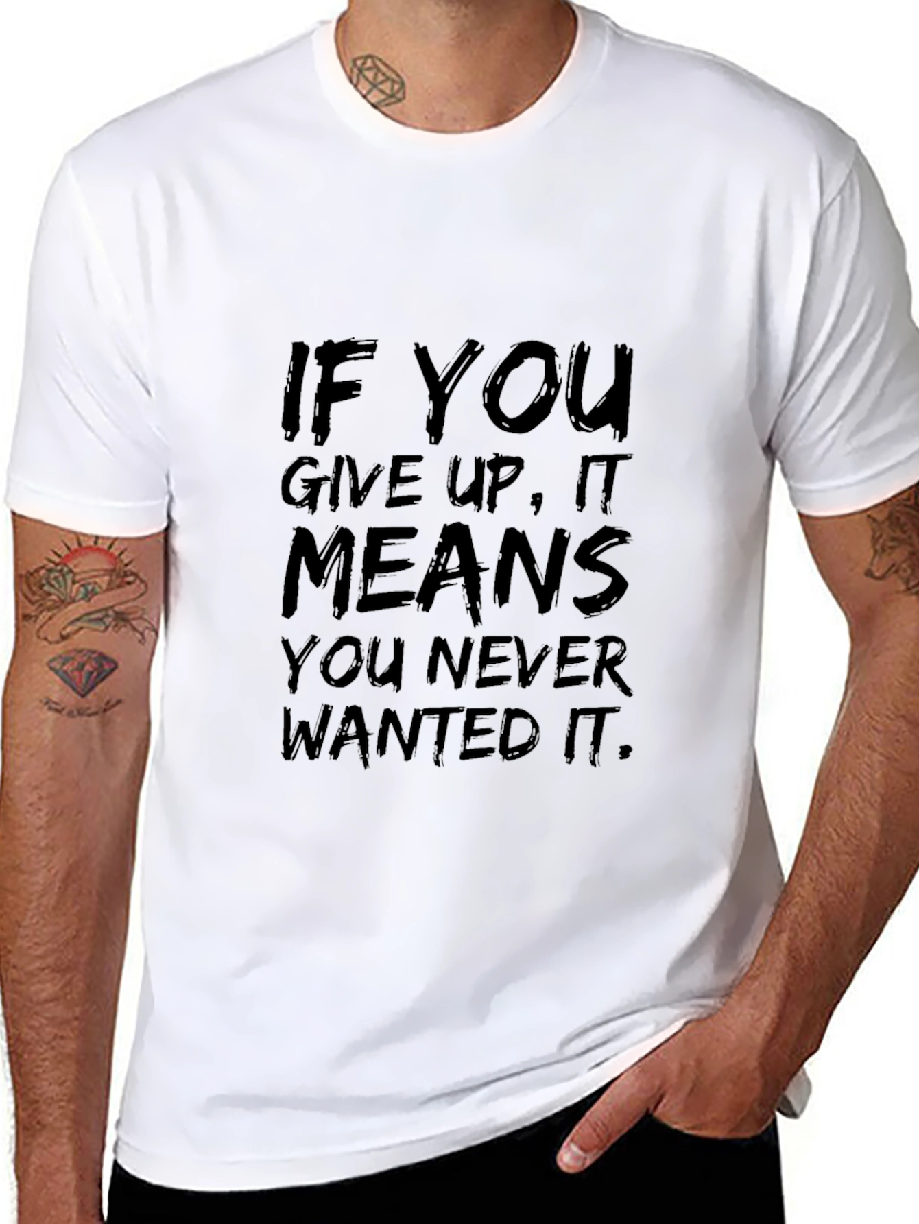 Black Motivational Black T-Shirt - Never Wanted It Slogan view 8