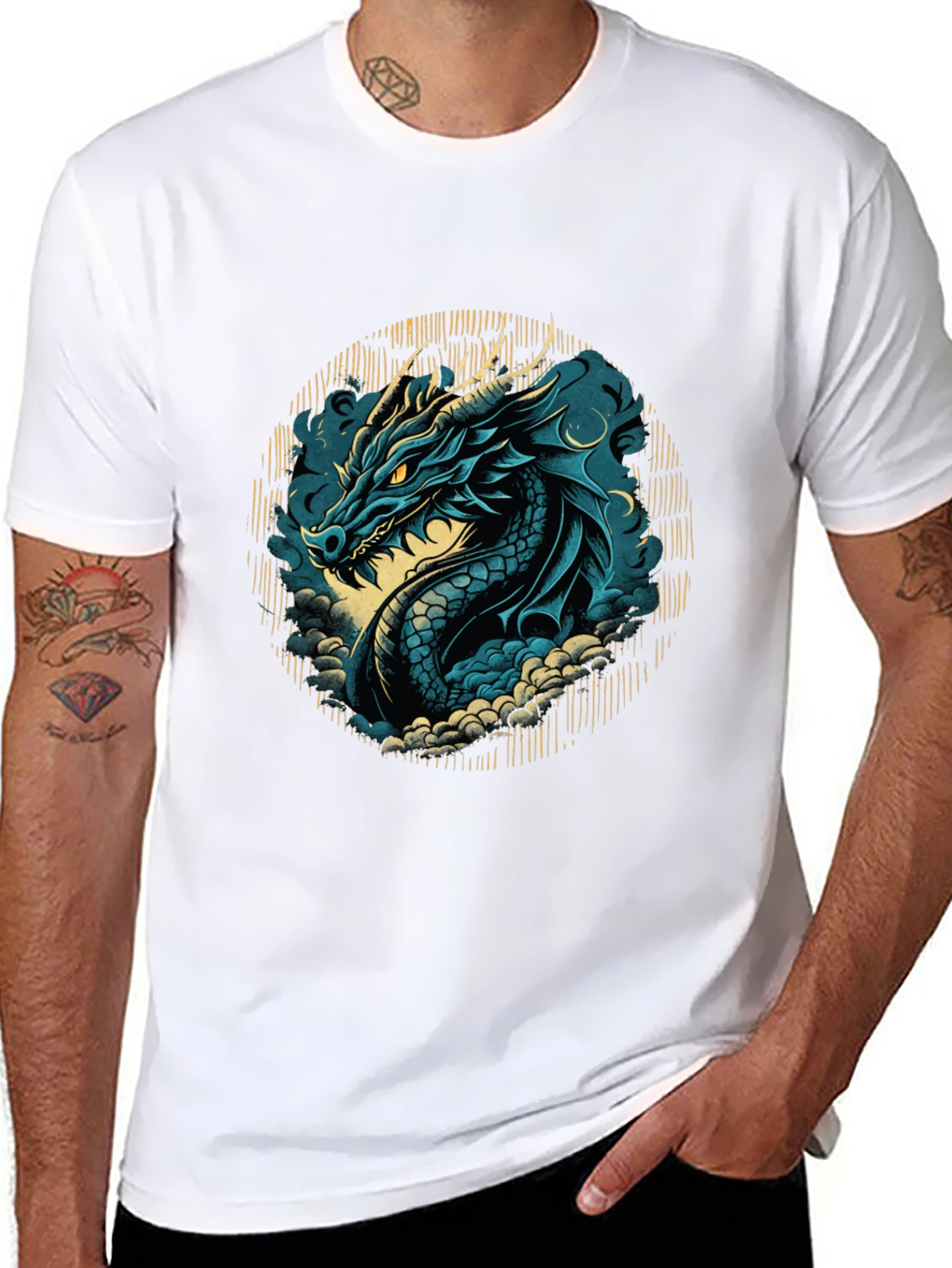 Black Blue Dragon Graphic Tee - Fantasy Style Shirt view 8
