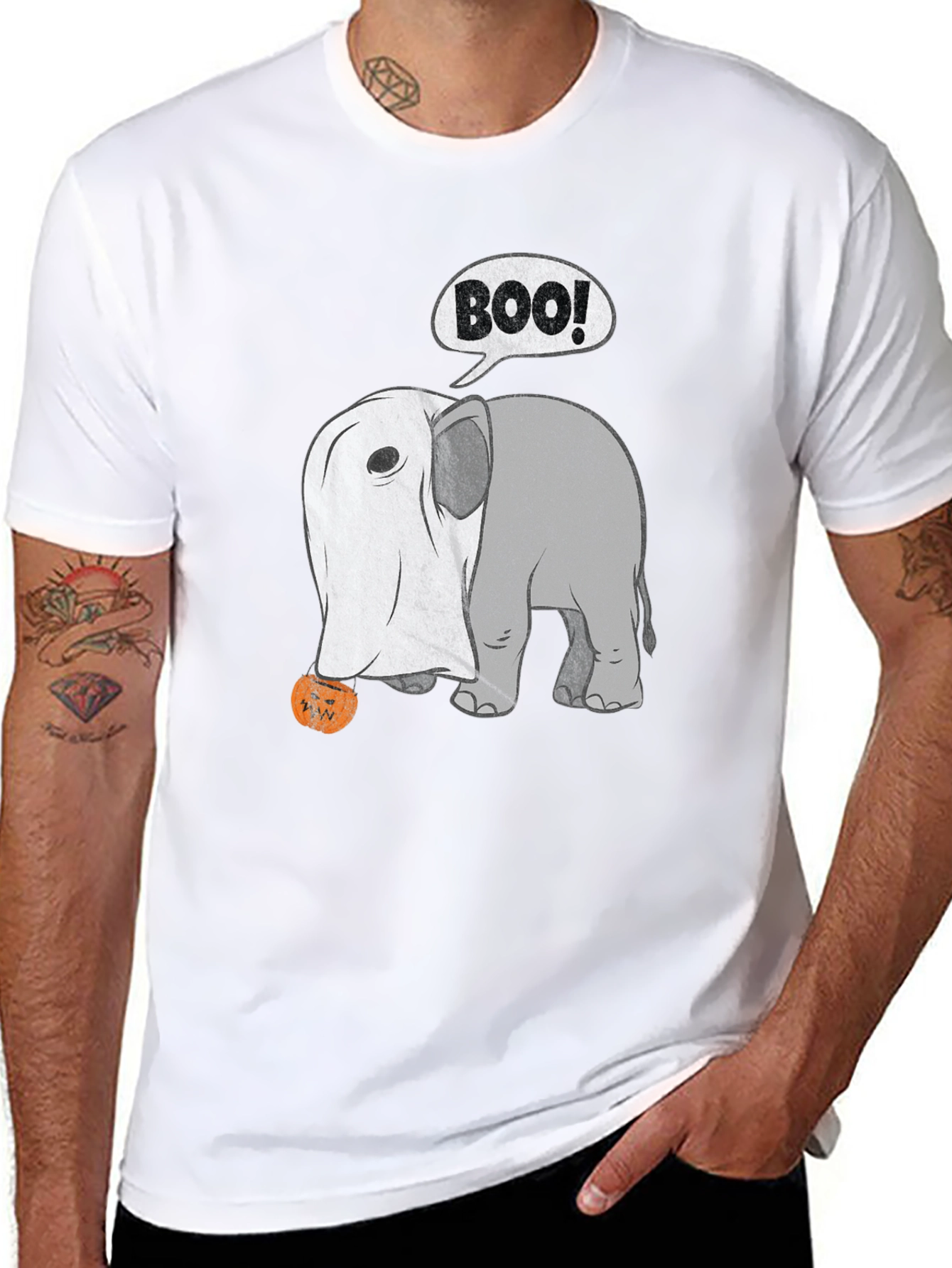 Black Halloween Elephant Boo! T-Shirt view 8
