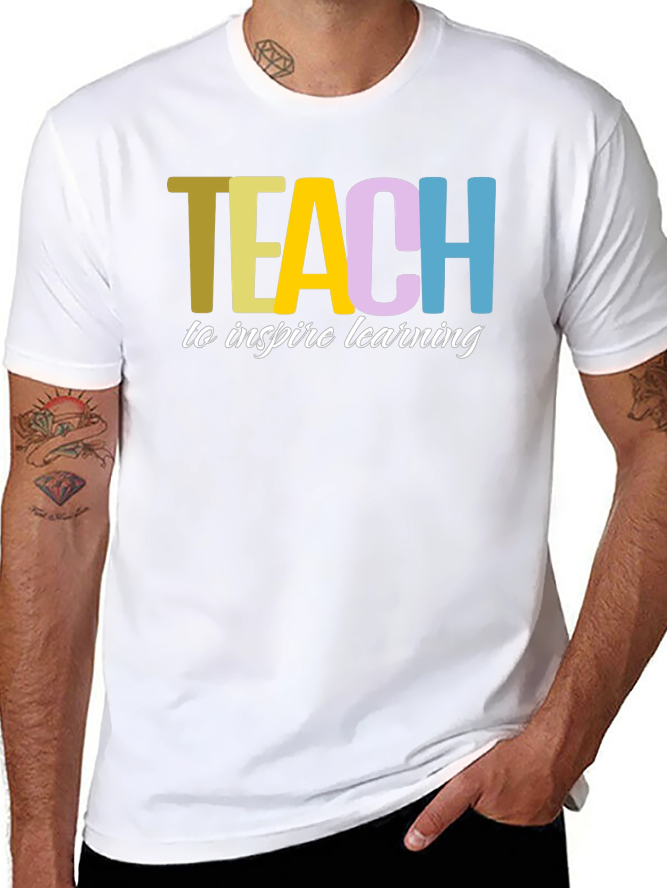 Black Teach to Inspire Learning Black Cotton T-Shirt view 8