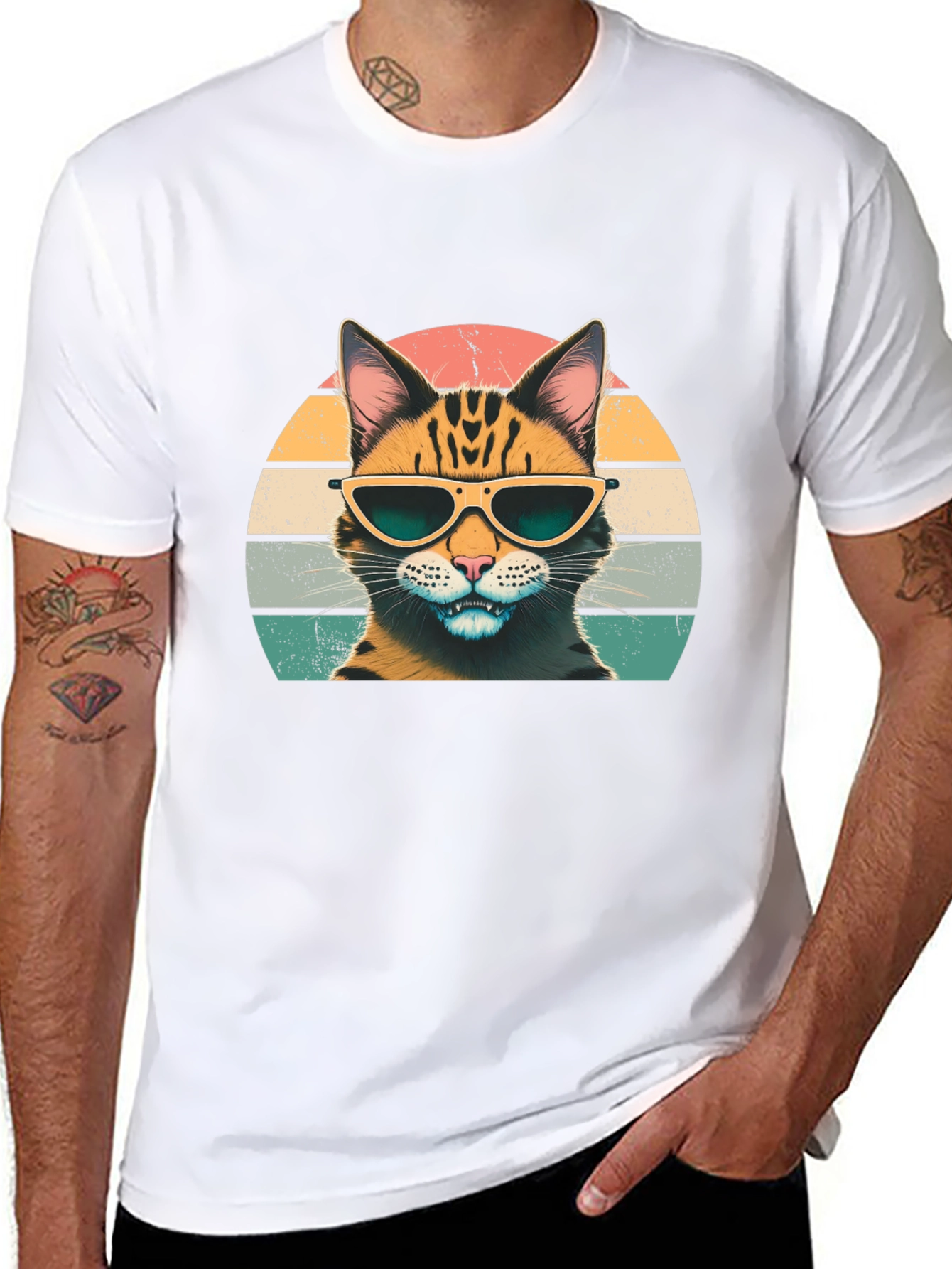 Black Cool Cat Graphic Tee - Retro Style view 8