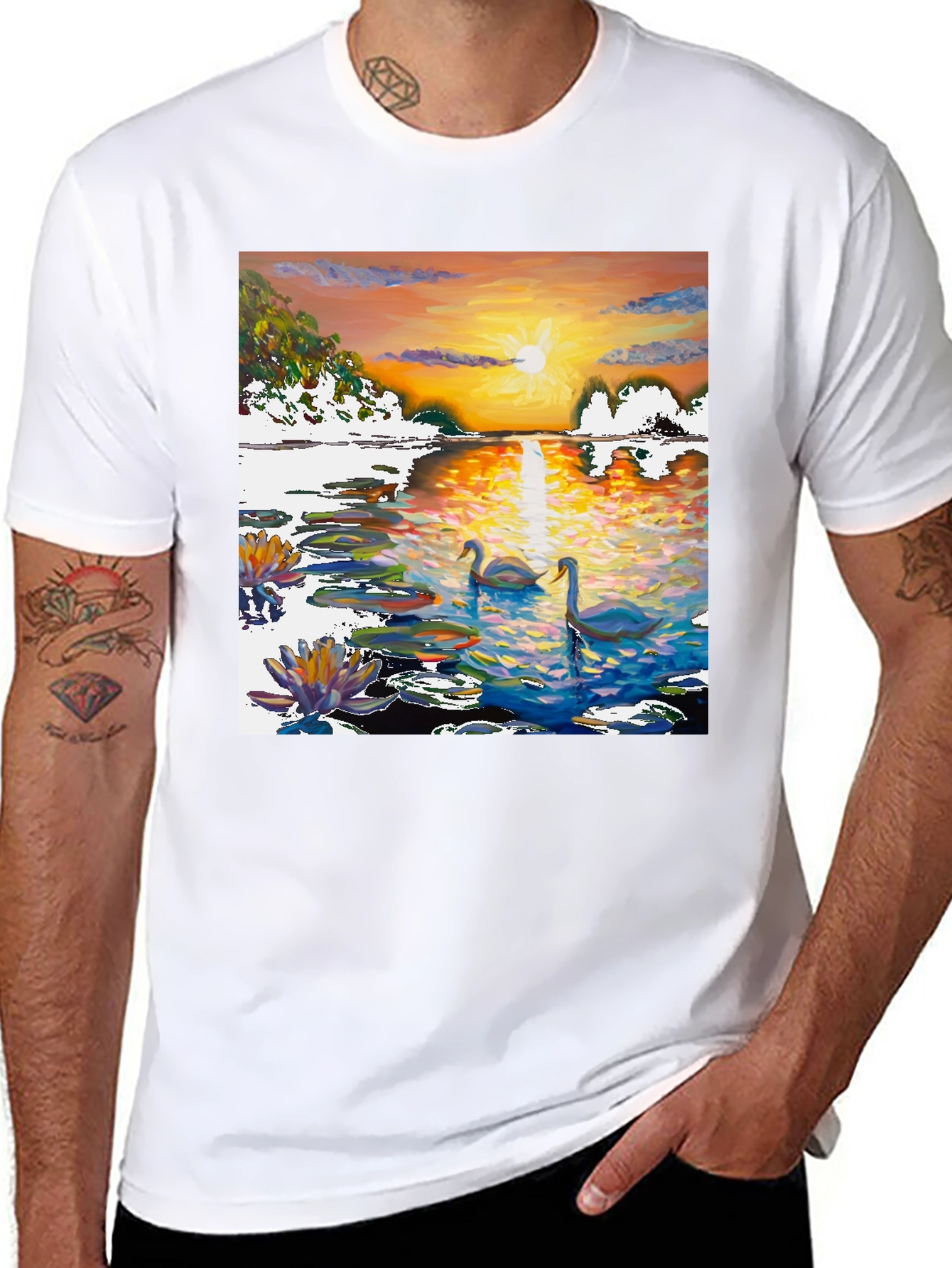 Black Swan Sunset Art T-Shirt view 8