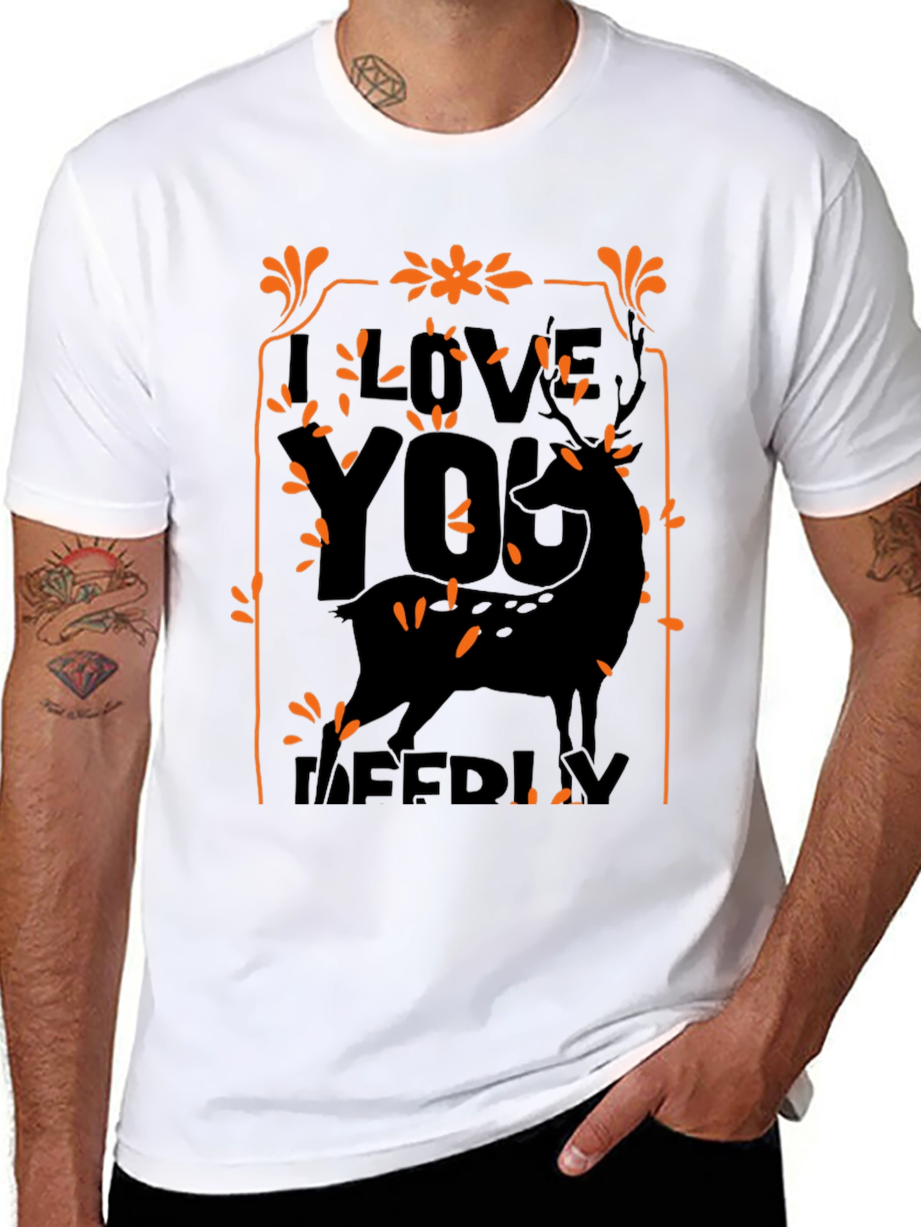 Black I Love You Deerly Black Graphic Tee view 8
