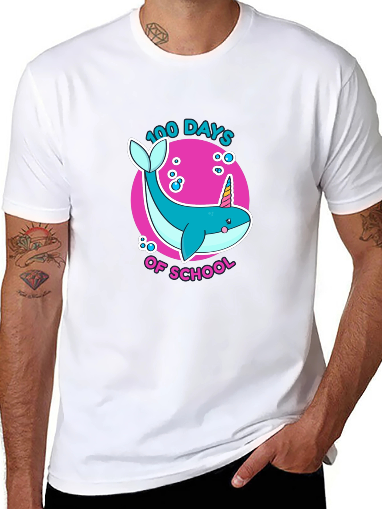 Black 100 Days of School Narwhal Unicorn Kids T-Shirt view 8