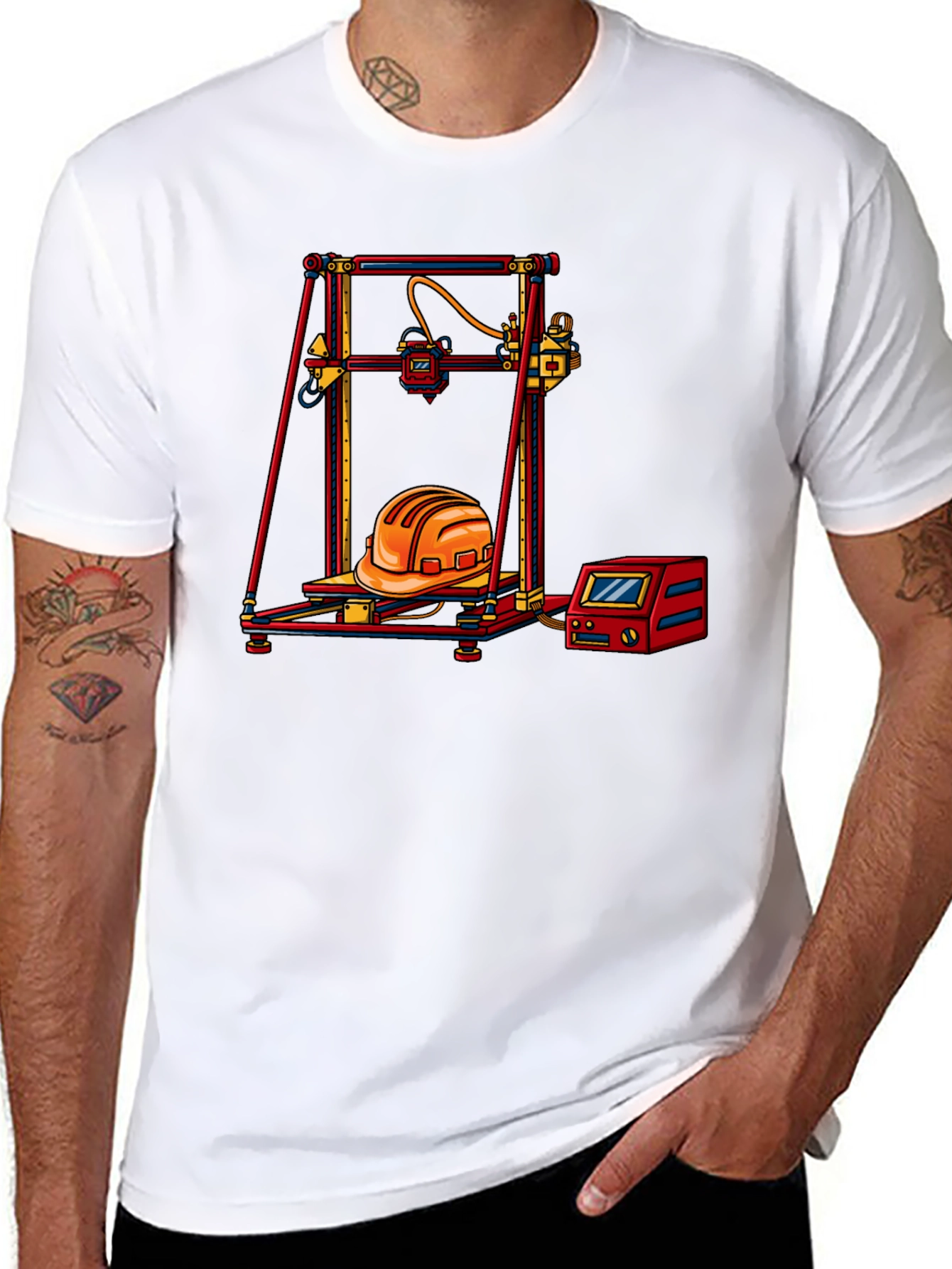 Black 3D Printing Hard Hat Graphic Tee view 8