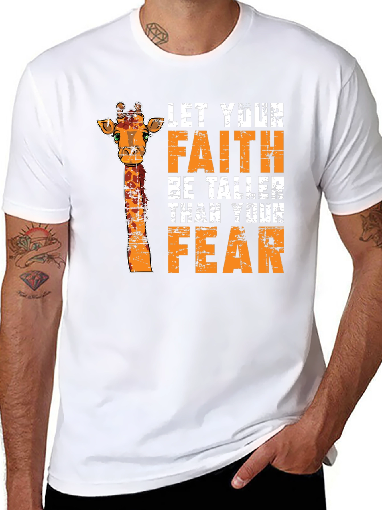 Black Faith Over Fear Giraffe Graphic Tee - Unisex Black T-Shirt view 8
