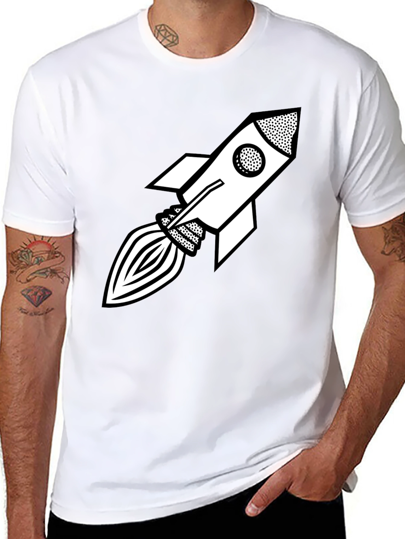 Black Retro Rocket Graphic Tee - Black view 8