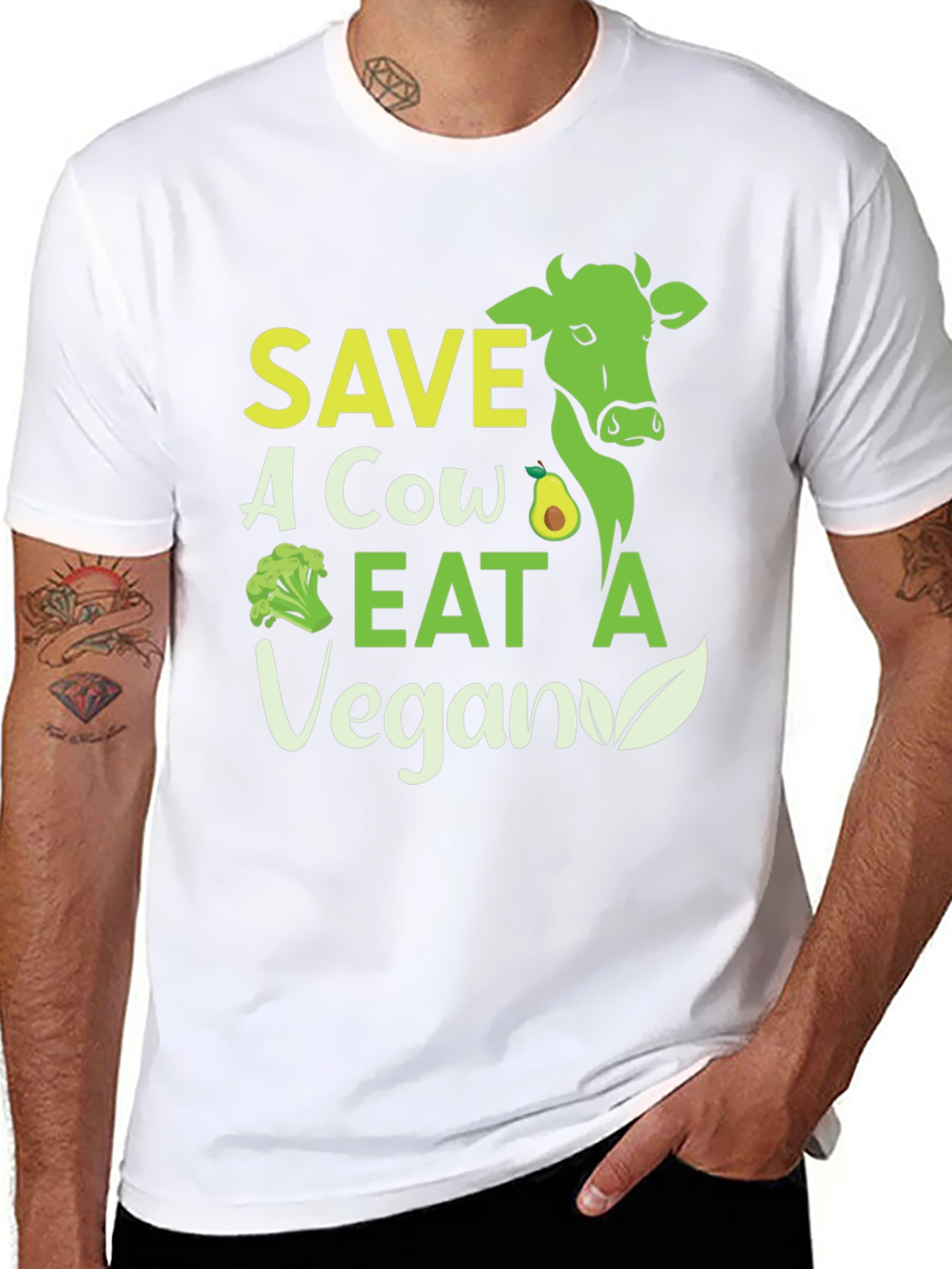 Black Save A Cow Eat A Vegan Graphic T-Shirt view 8