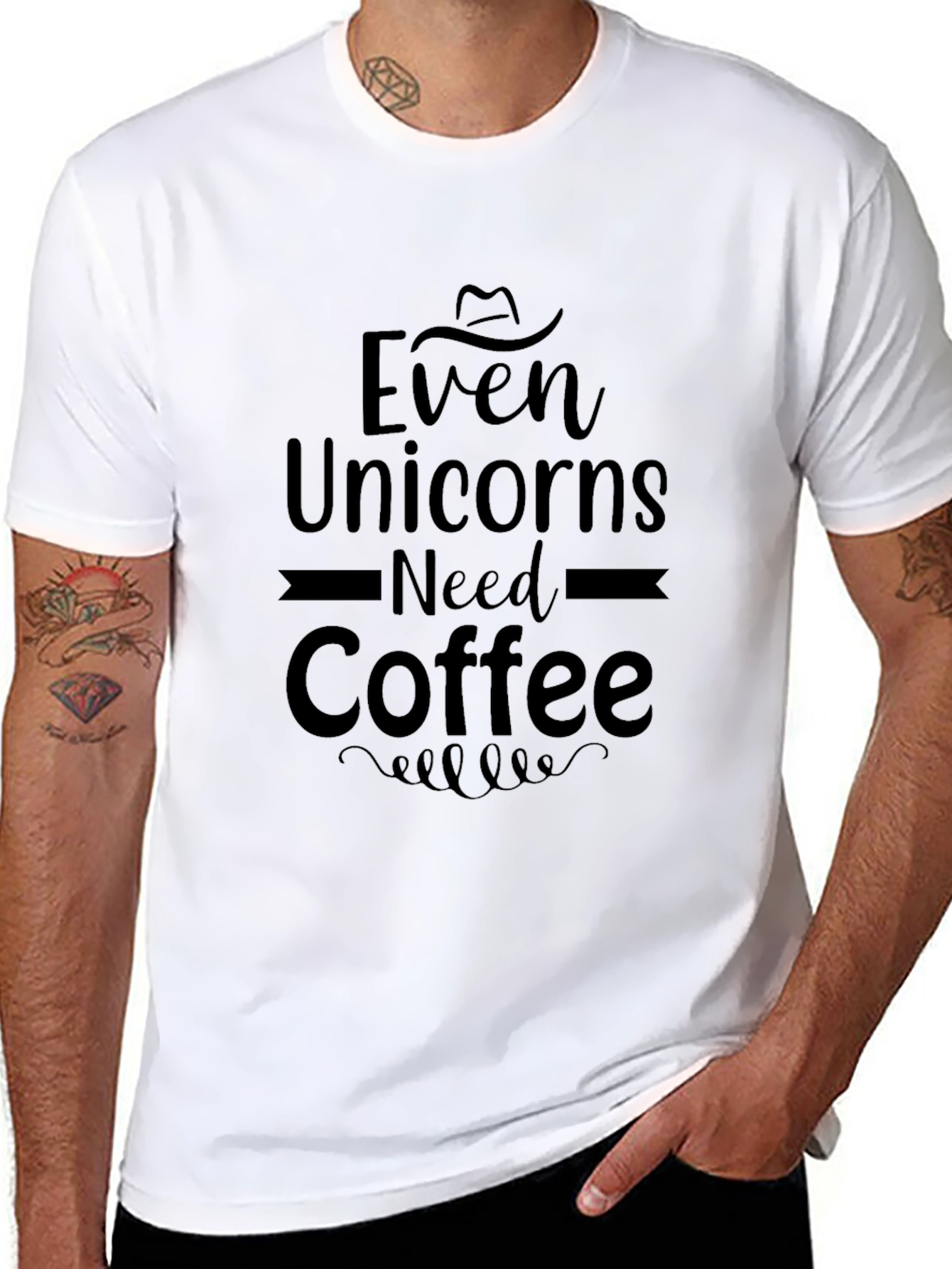 Black Even Unicorns Need Coffee - Graphic Tee view 8