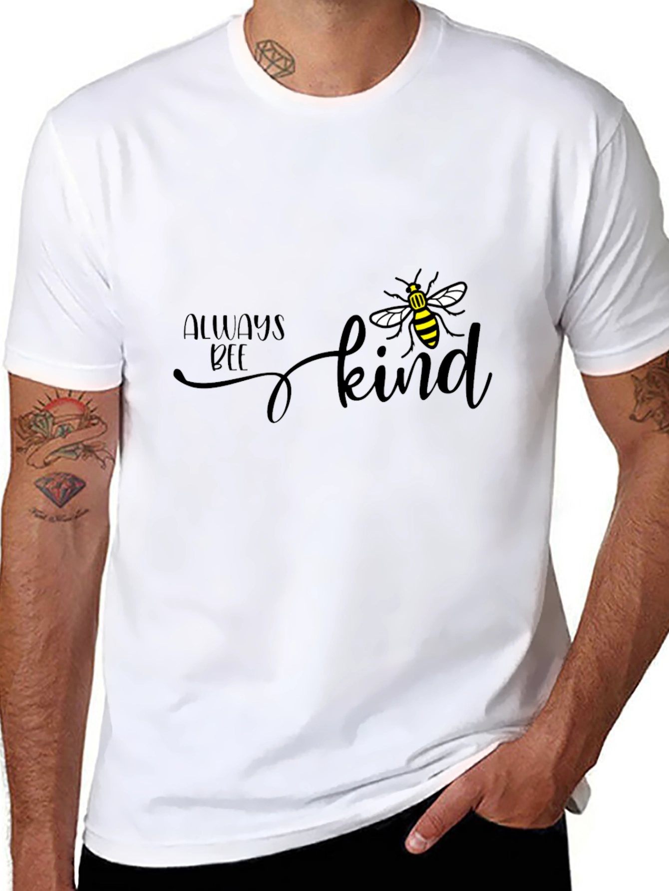Black Always Bee Kind T-Shirt - Black Crew Neck view 8