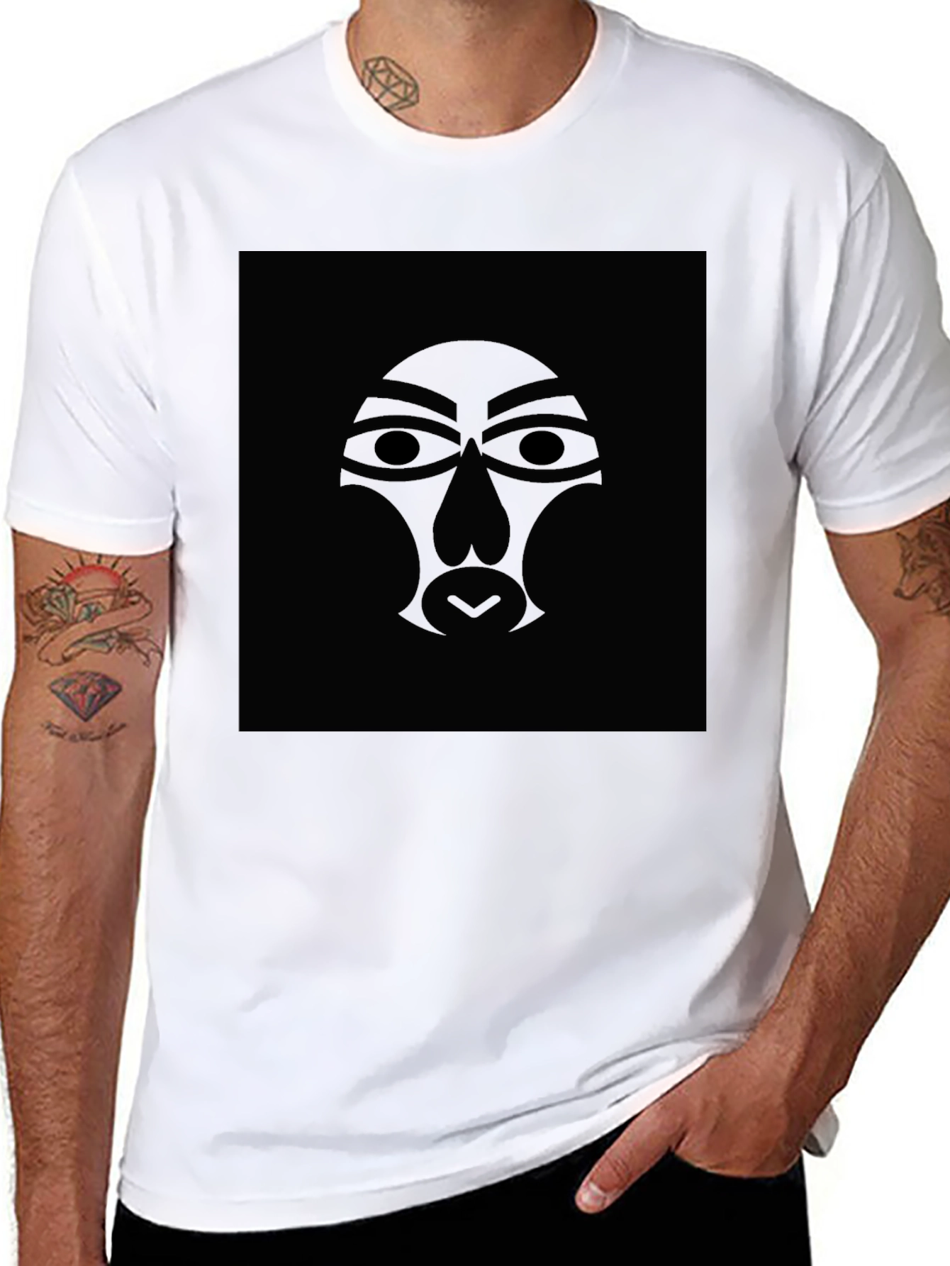 Black Tribal Mask Graphic Tee - Black T-Shirt view 8