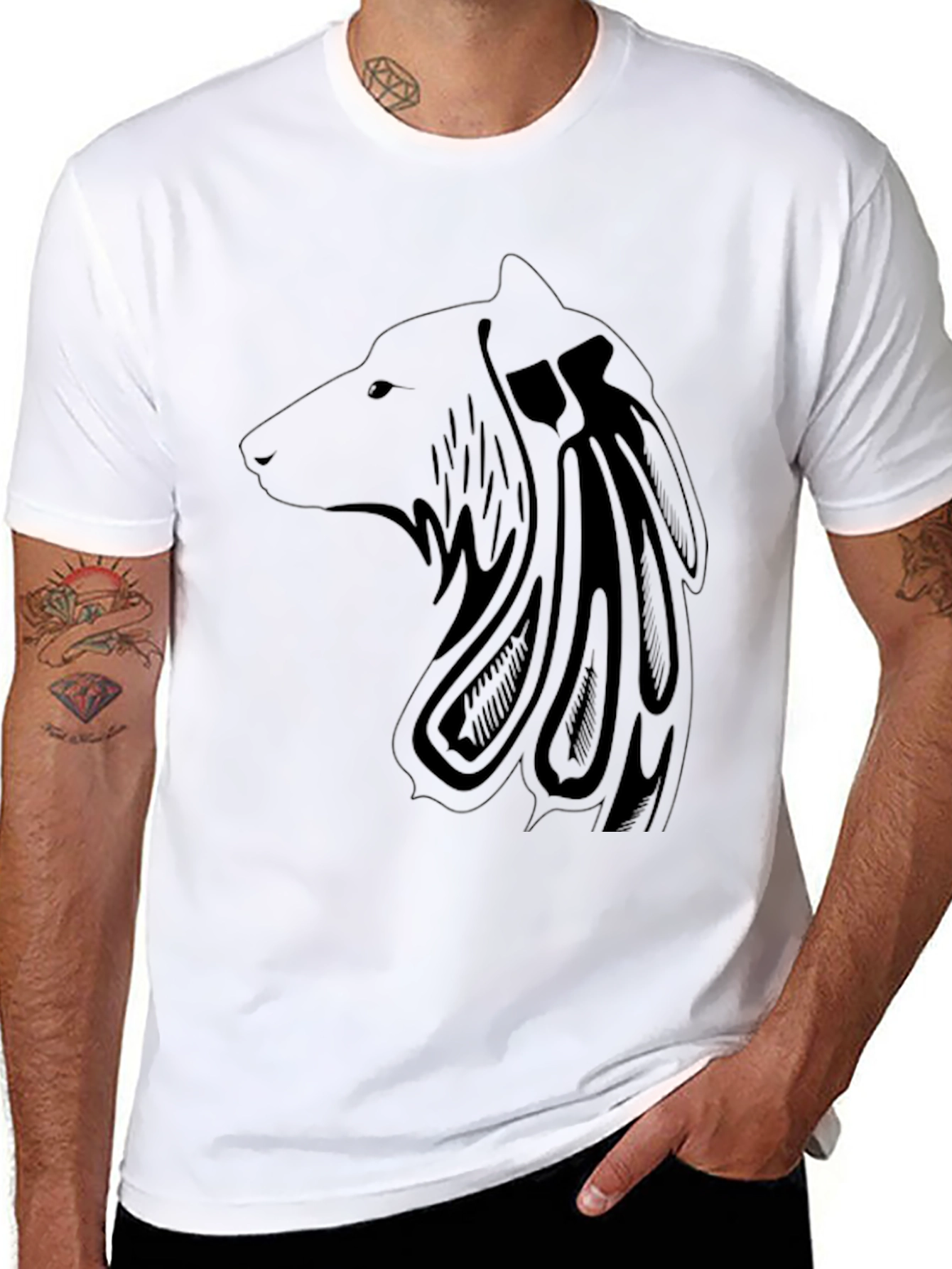 Black Men's Black Wolf Graphic Tee view 8