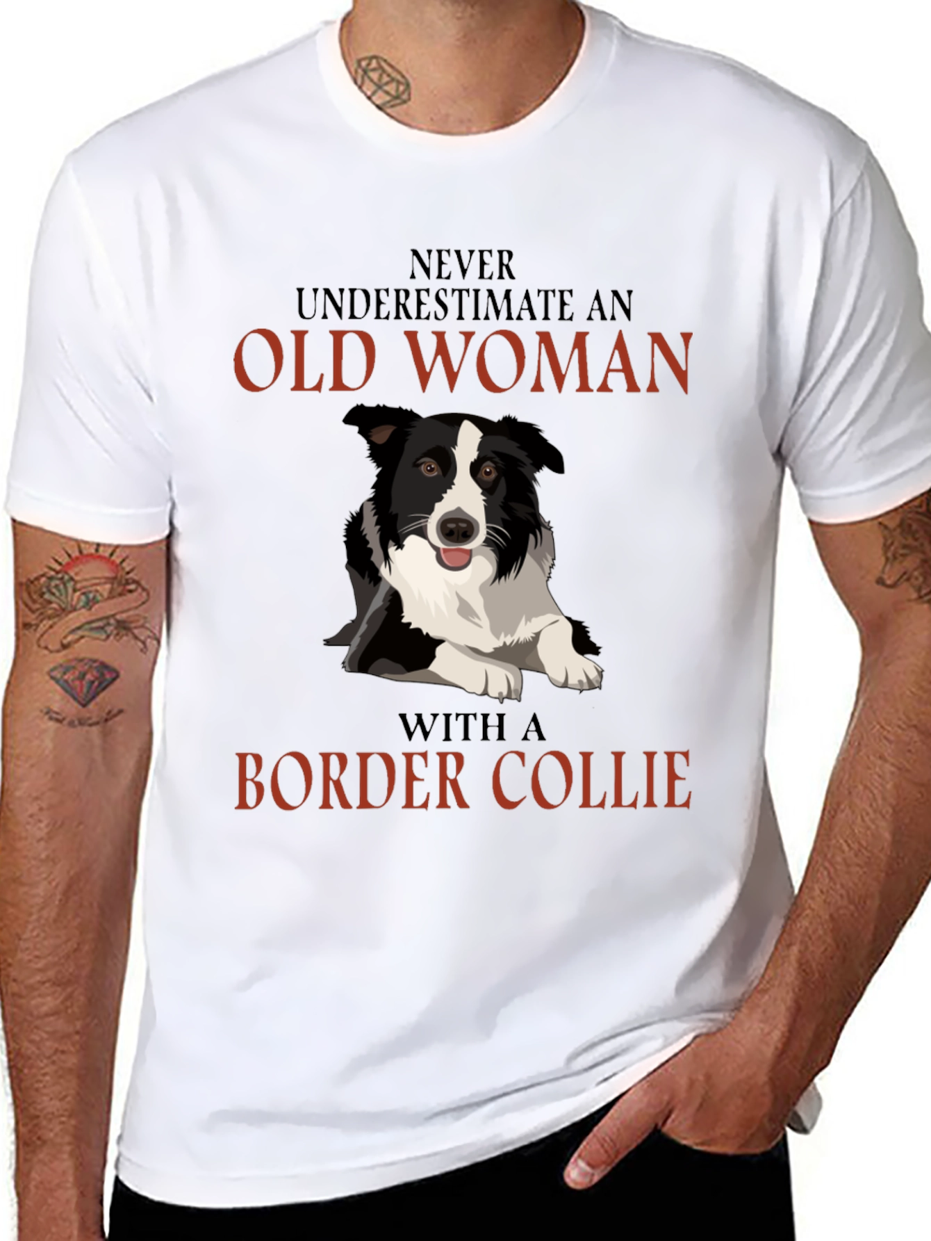 Black Never Underestimate Old Woman Border Collie T-Shirt view 8