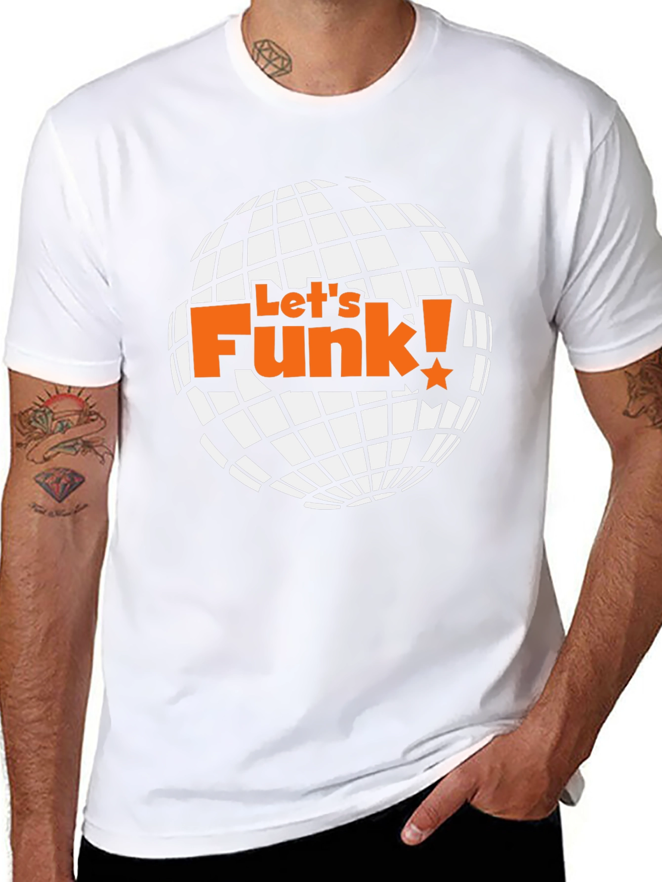 Black Let's Funk! Graphic T-Shirt - Retro Disco Ball Design view 8