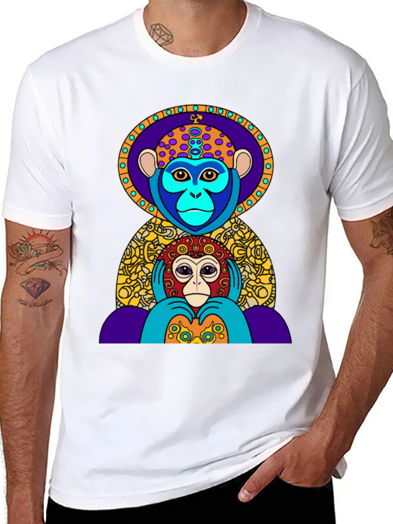 Black Colorful Monkey Graphic Tee - Artistic Design view 8