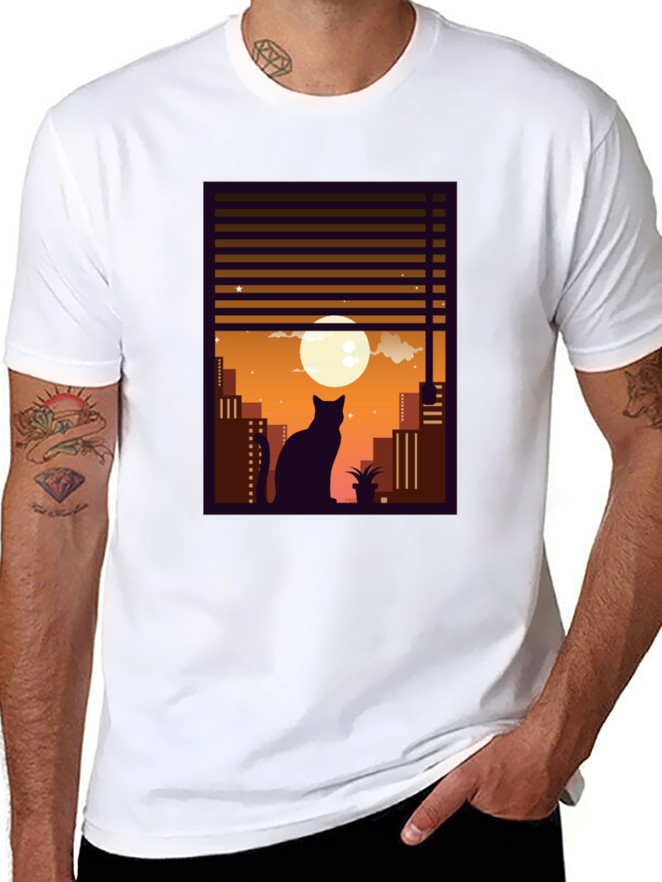 Black Urban Cat Silhouette T-Shirt view 8