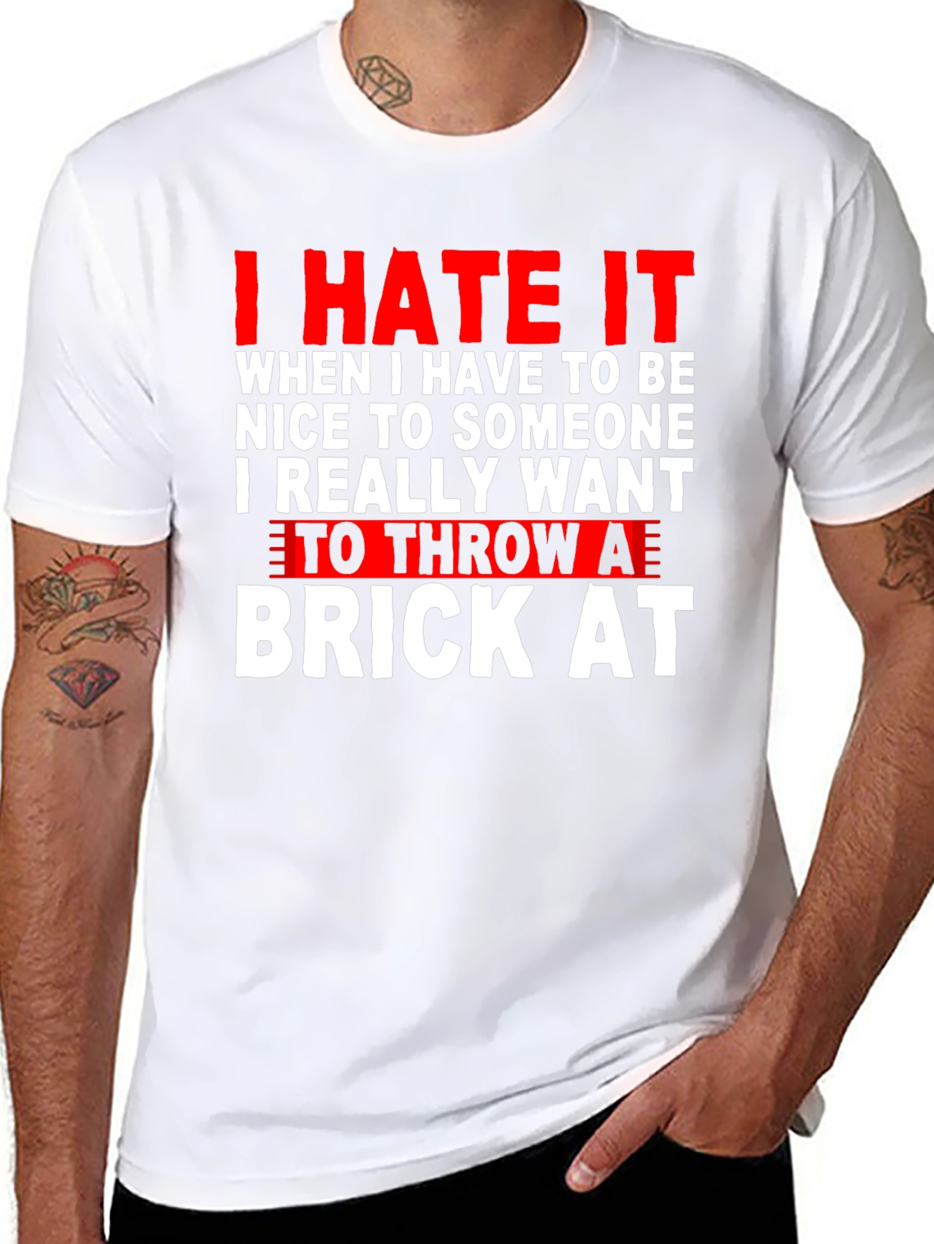 Black I Hate It T-Shirt: Throw a Brick At Funny Tee view 8