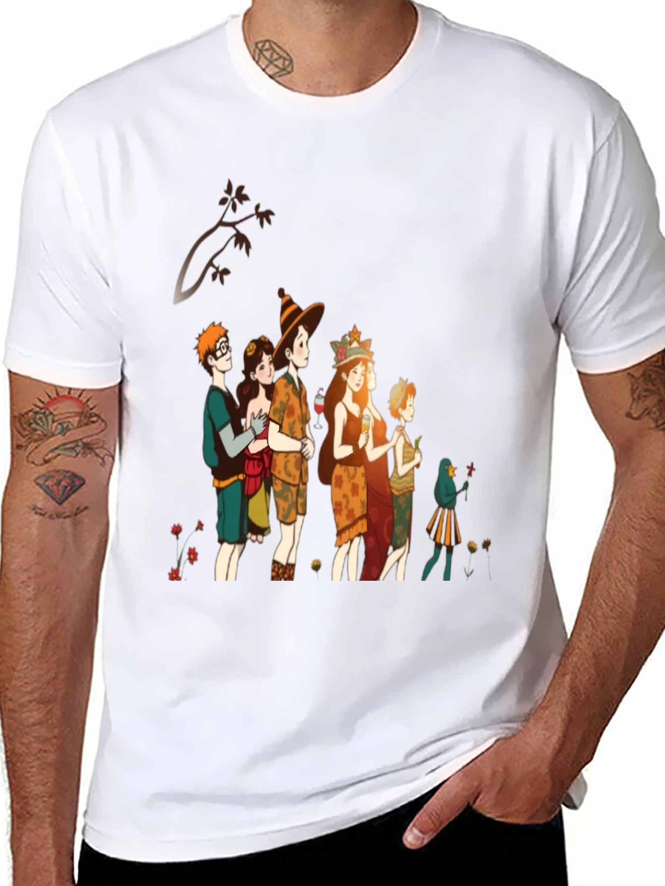 Black Whimsical Autumn Crew T-Shirt - Stylish Unisex Top view 8