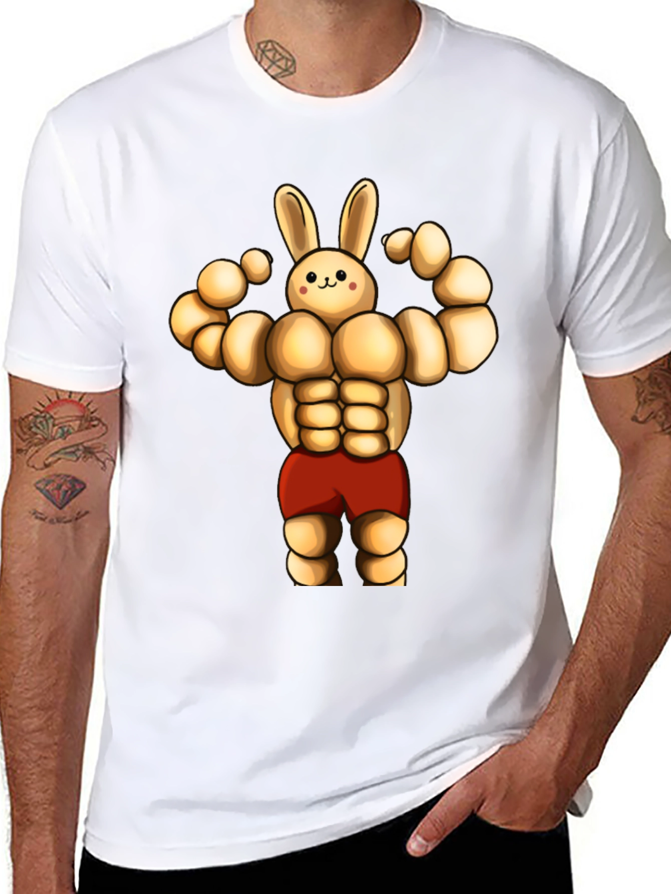 Black Funny Muscle Bunny T-Shirt view 8