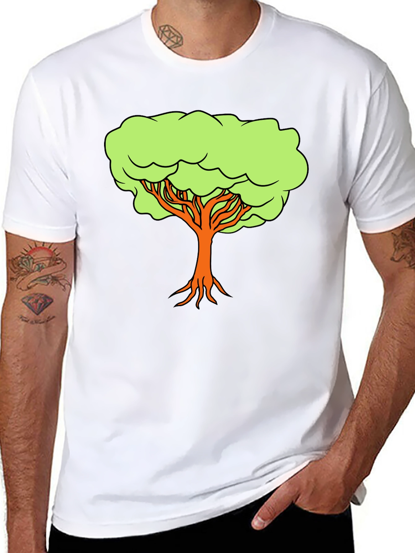 Black Cartoon Tree Graphic Tee - Black Casual Shirt view 8