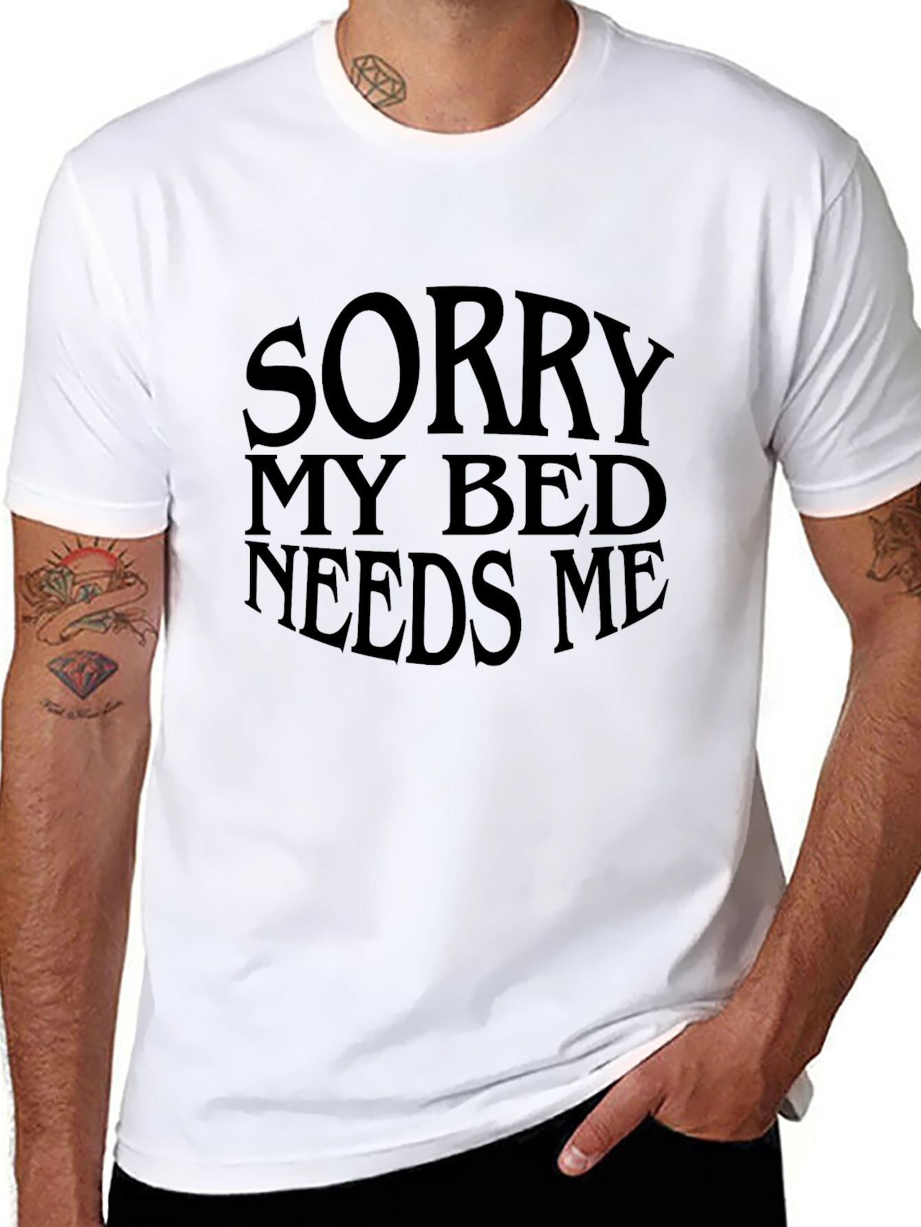 Black Sorry My Bed Needs Me Black T-Shirt view 8