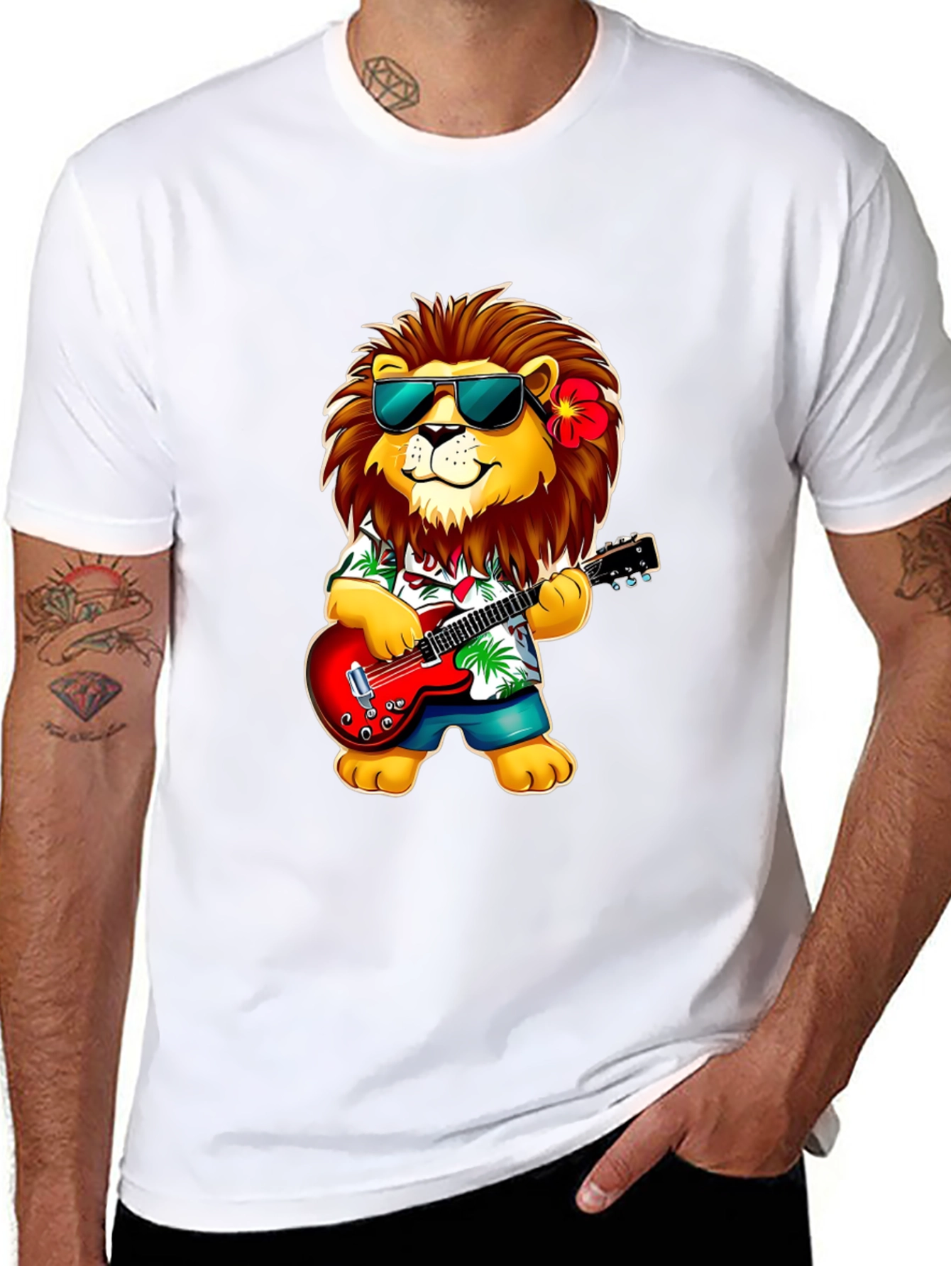 Black Lion Guitarist Graphic Tee - Cool Novelty Shirt view 8