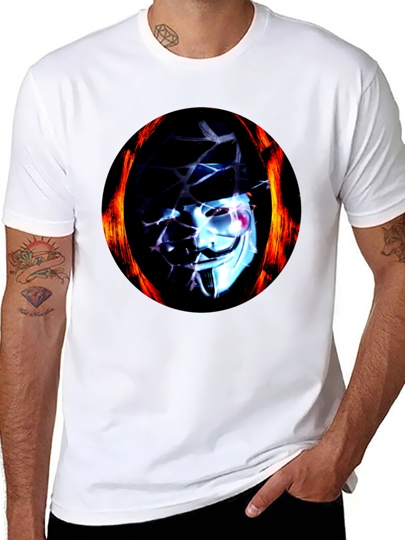 Black Anonymous Mask Flame T-Shirt view 8