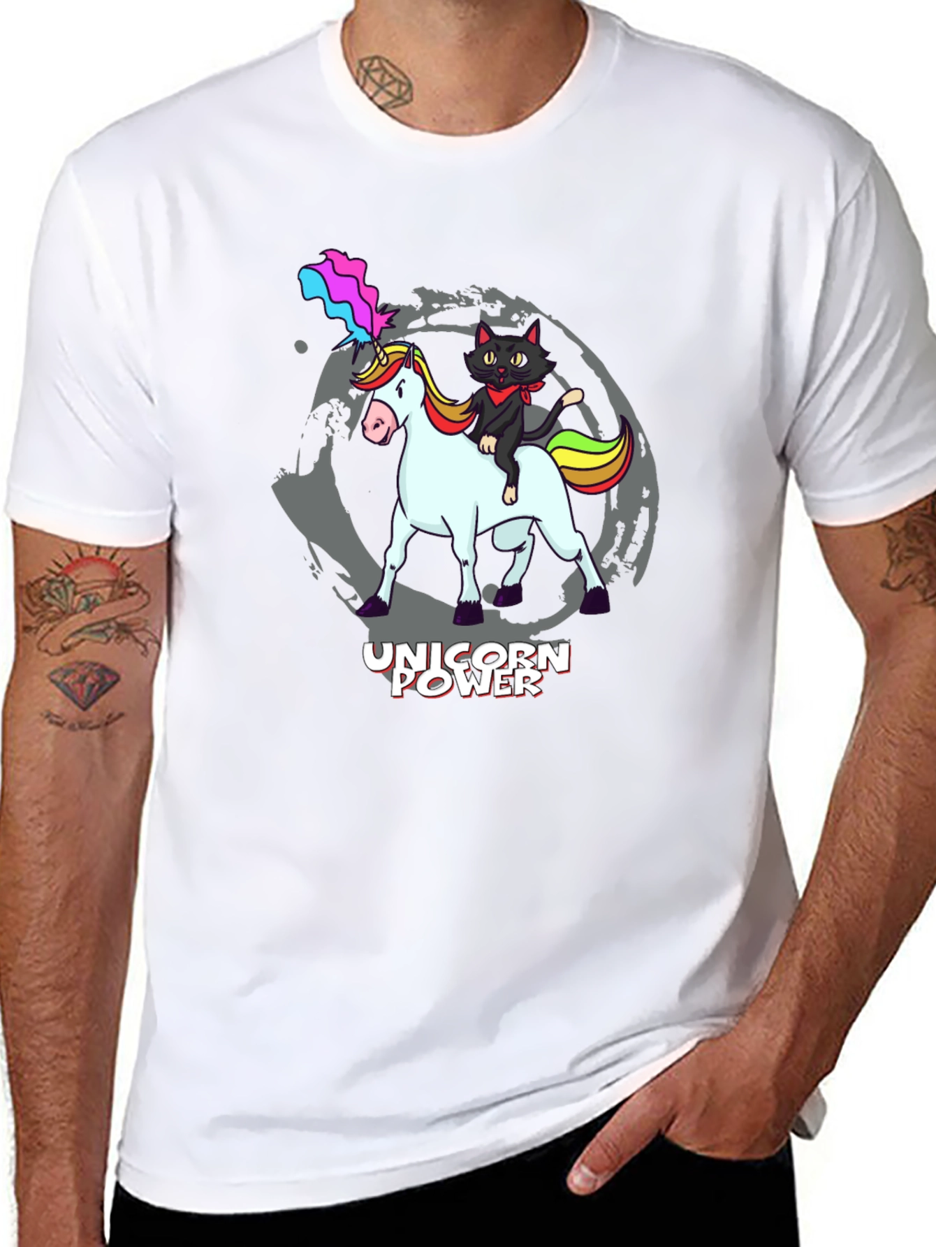 Black Unicorn Power T-Shirt - Cat Riding Unicorn! view 8