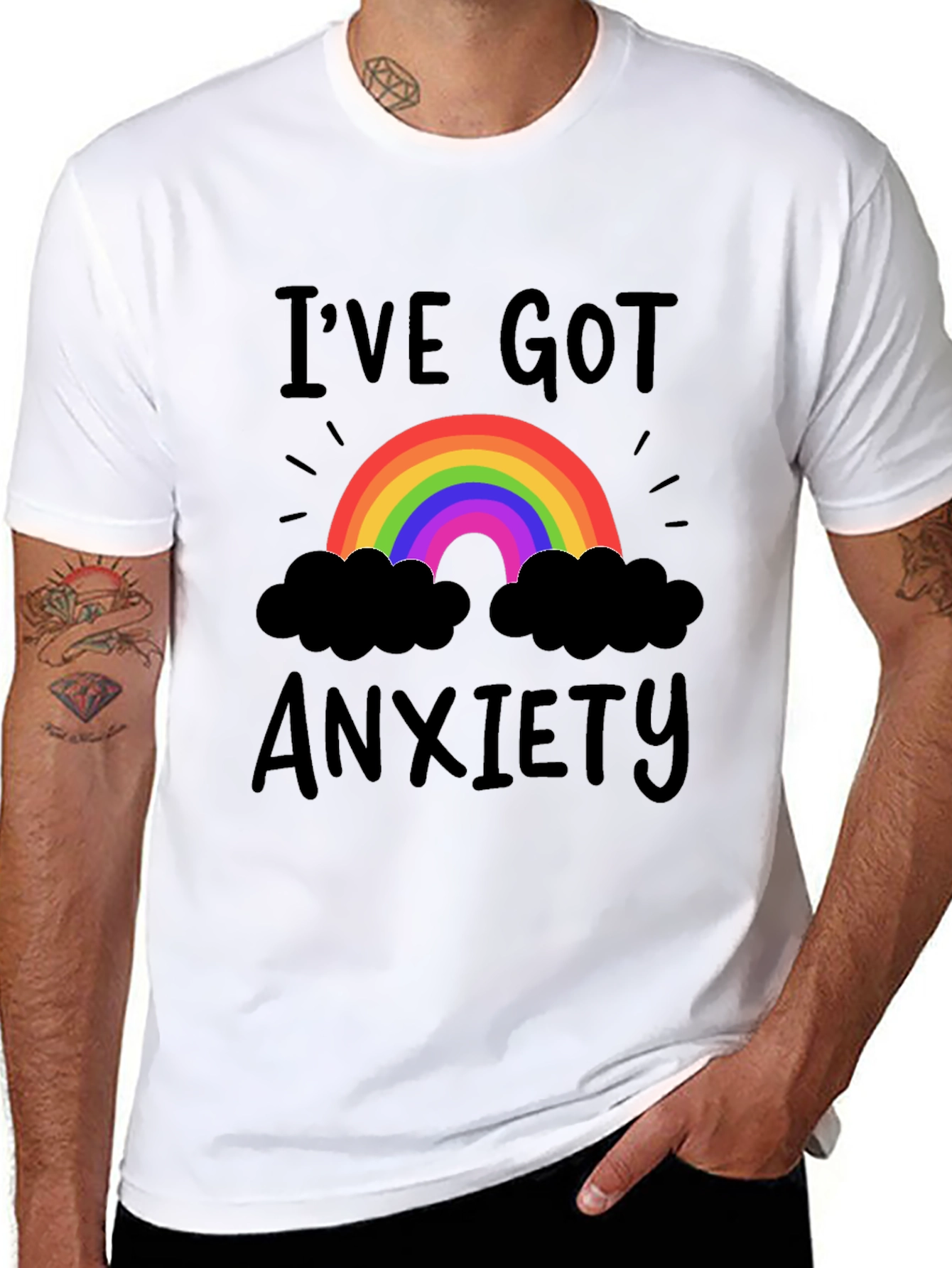 Black I've Got Anxiety T-Shirt Rainbow Black view 8