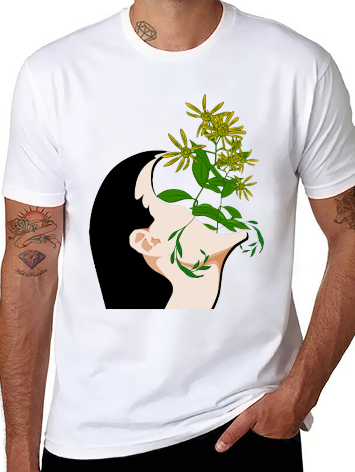 Black Floral Mind Black T-Shirt - Artistic Graphic Tee view 8