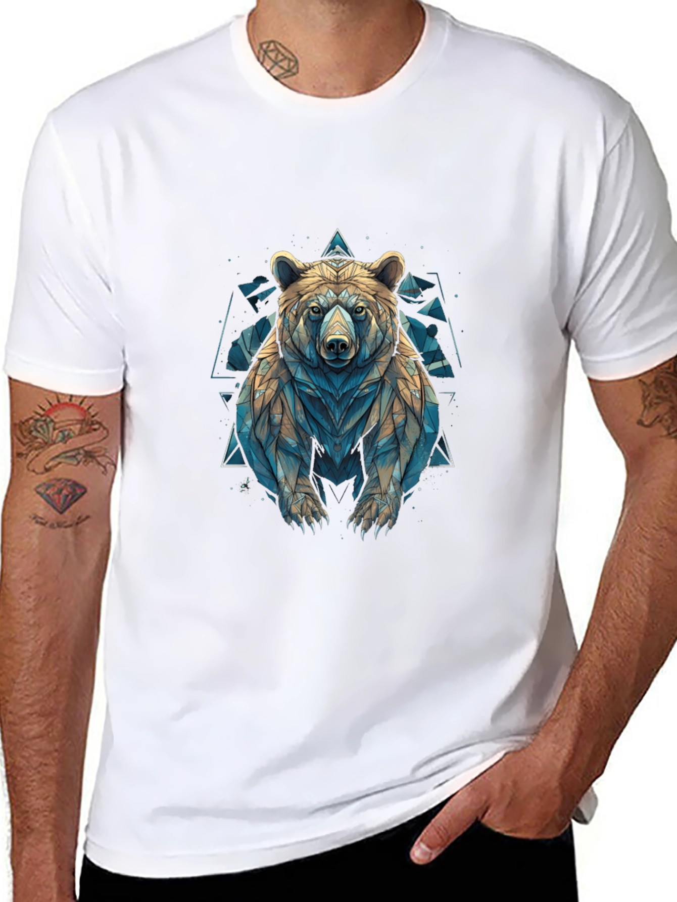 Black Geometric Bear Graphic T-Shirt - Modern Animal Design view 8