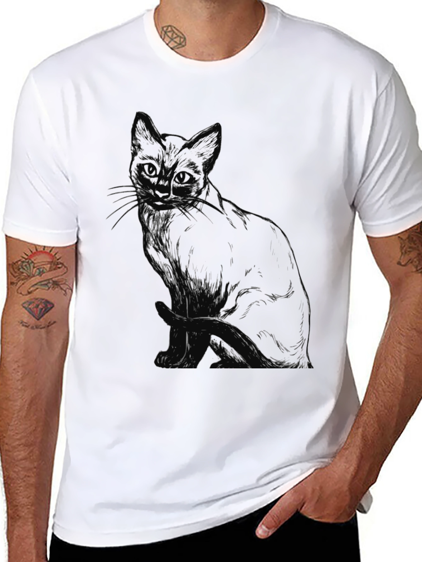 Black Black Cat Sketch Graphic T-Shirt view 8