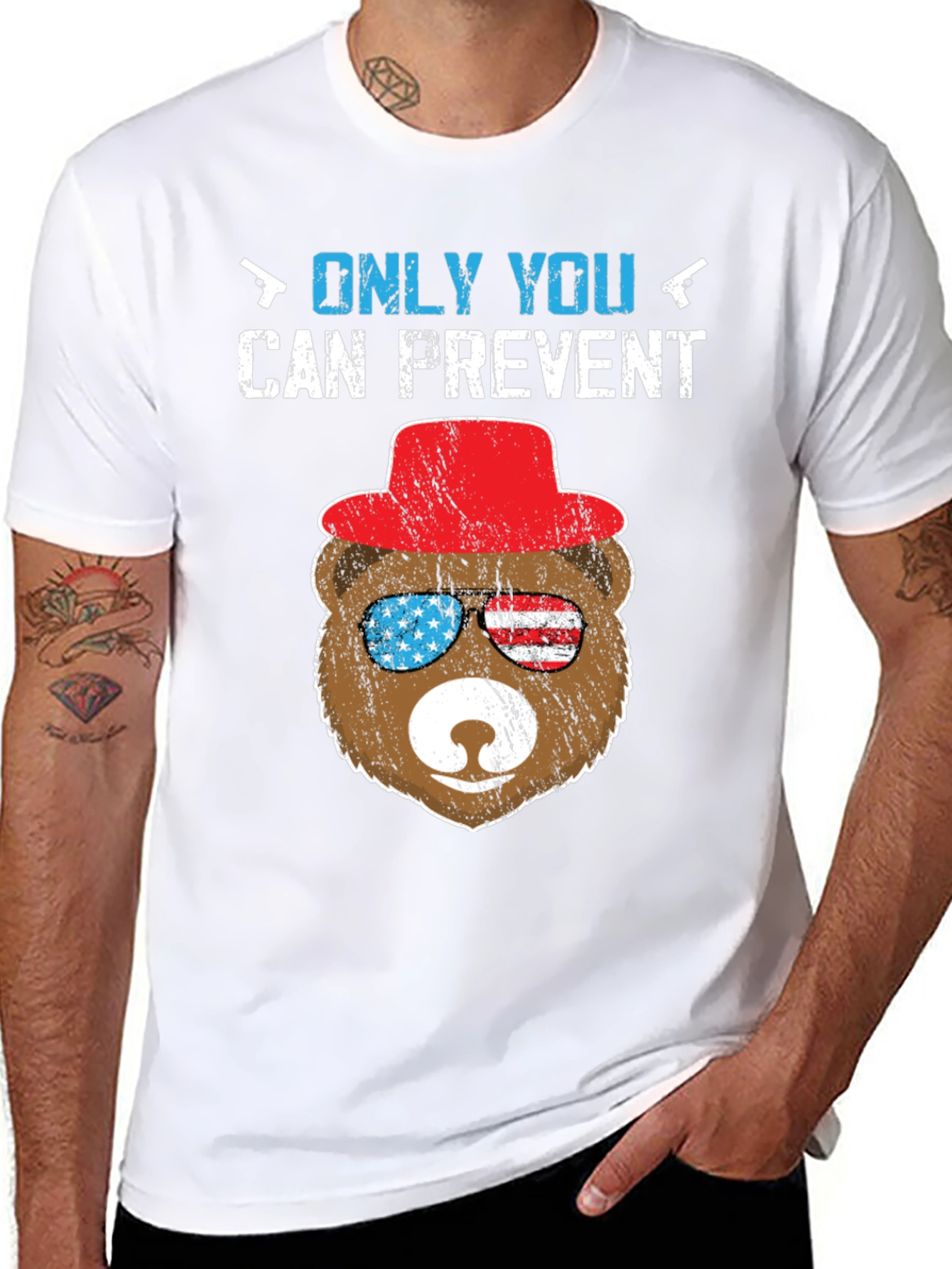 Black Patriotic Bear T-Shirt: Only YOU Prevent view 8