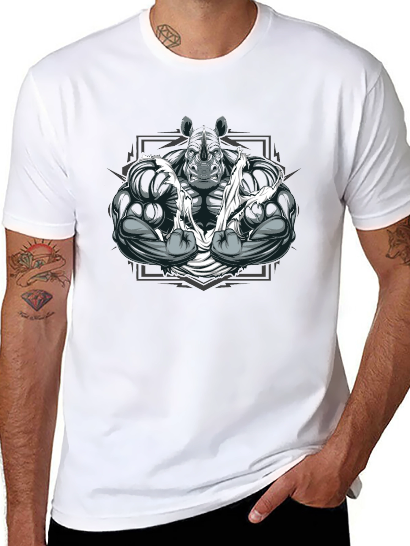 Black Rhino Bodybuilder Graphic T-Shirt - Black view 8