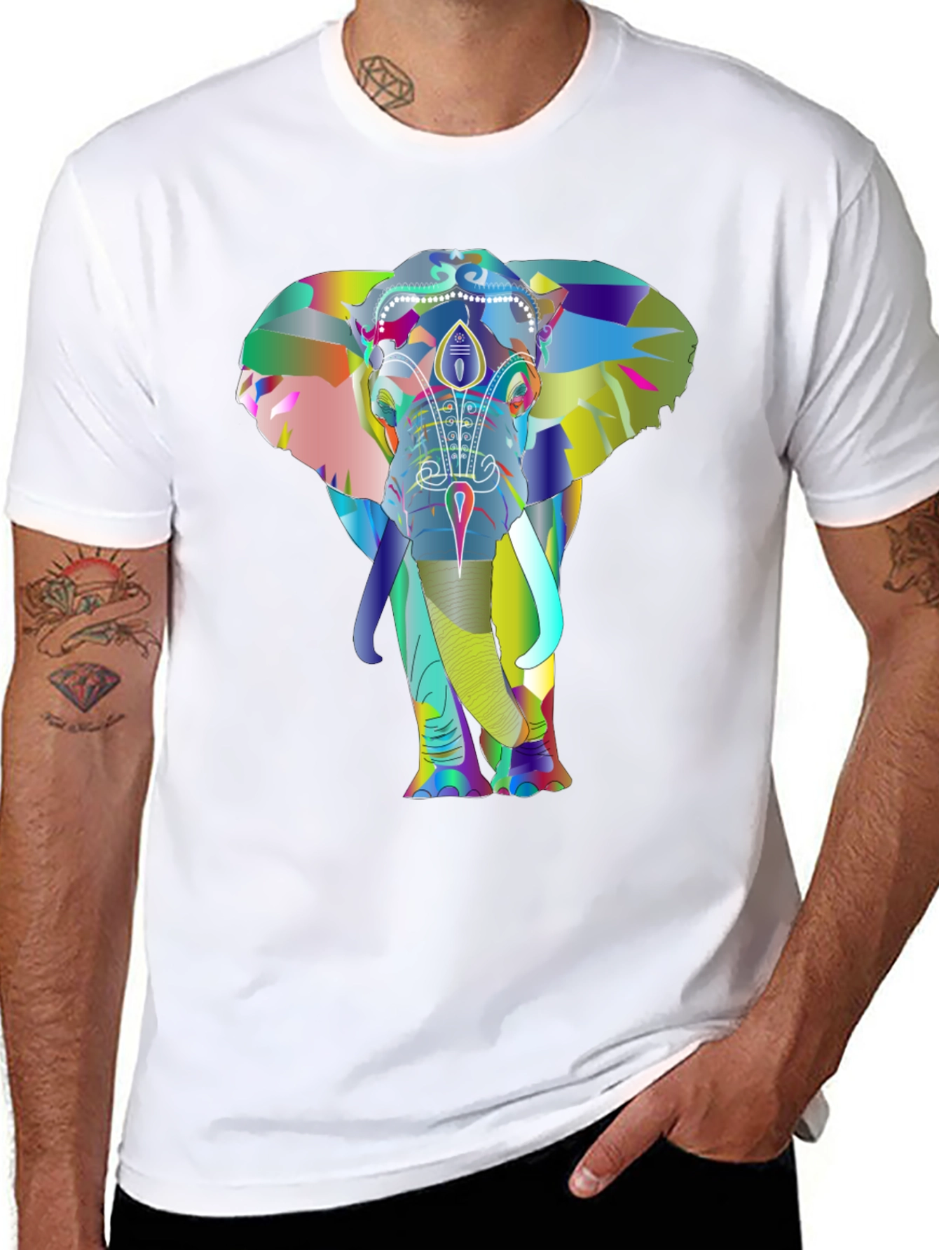 Black Colorful Elephant Graphic Tee - Unique Design view 8