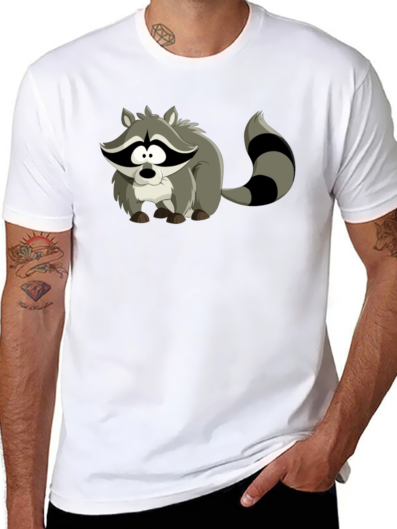 Black Cartoon Raccoon Black T-Shirt view 8
