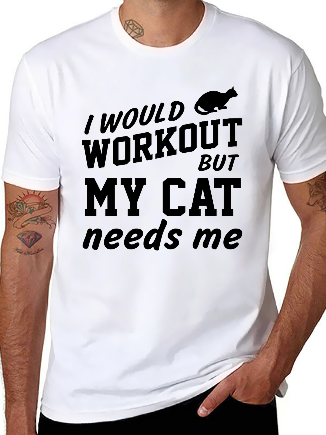 Black Funny Cat Lover Workout Graphic T-Shirt view 8