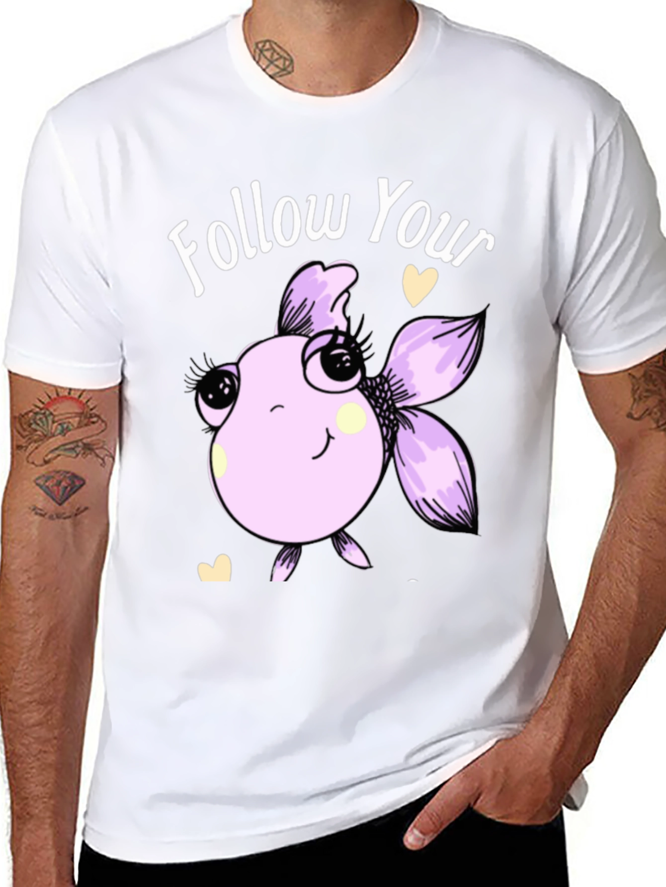 Black Follow Your Dreams T-Shirt with Cute Fish Design view 8