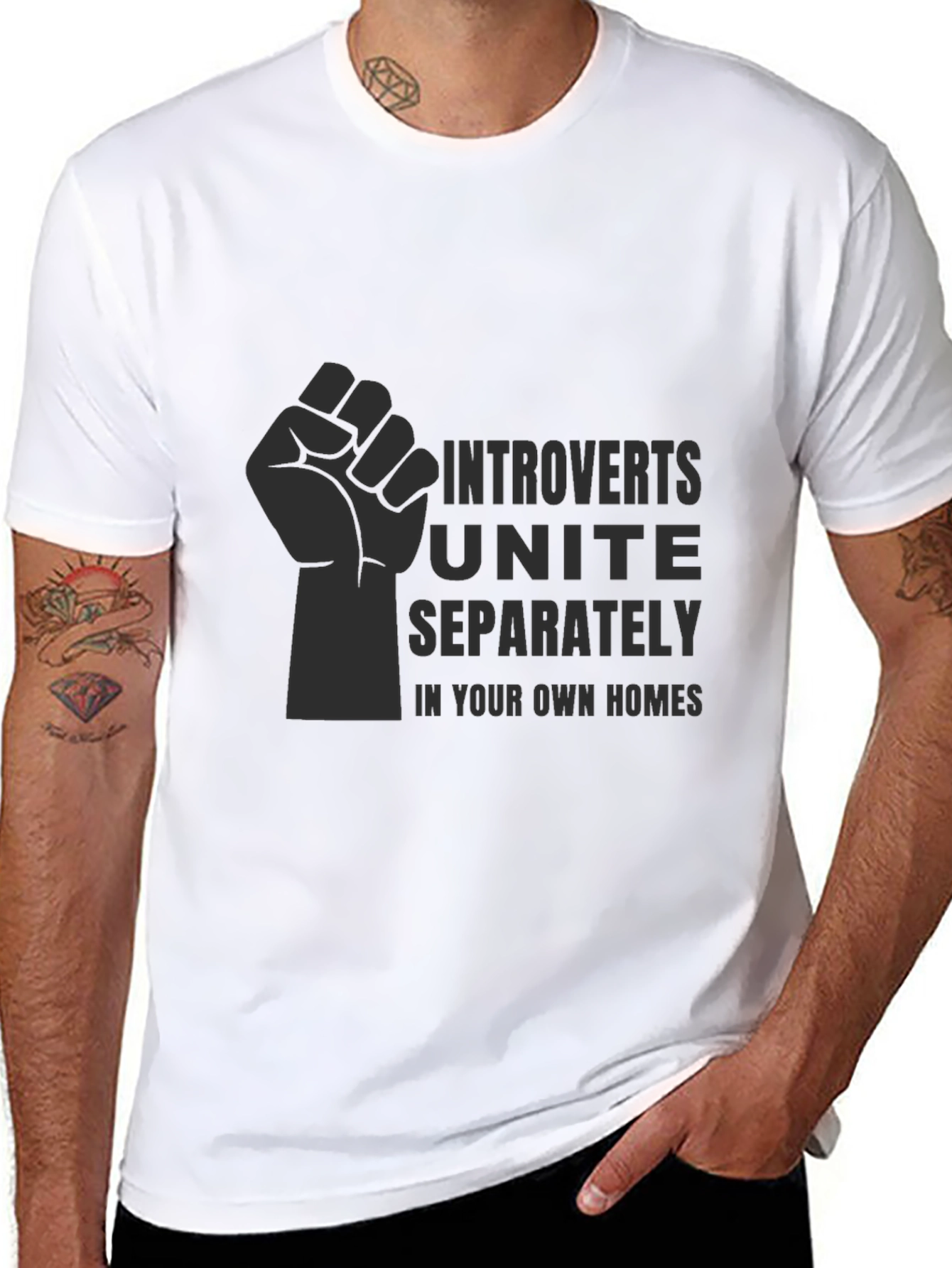 Black Introverts Unite T-Shirt - Black Graphic Tee view 8