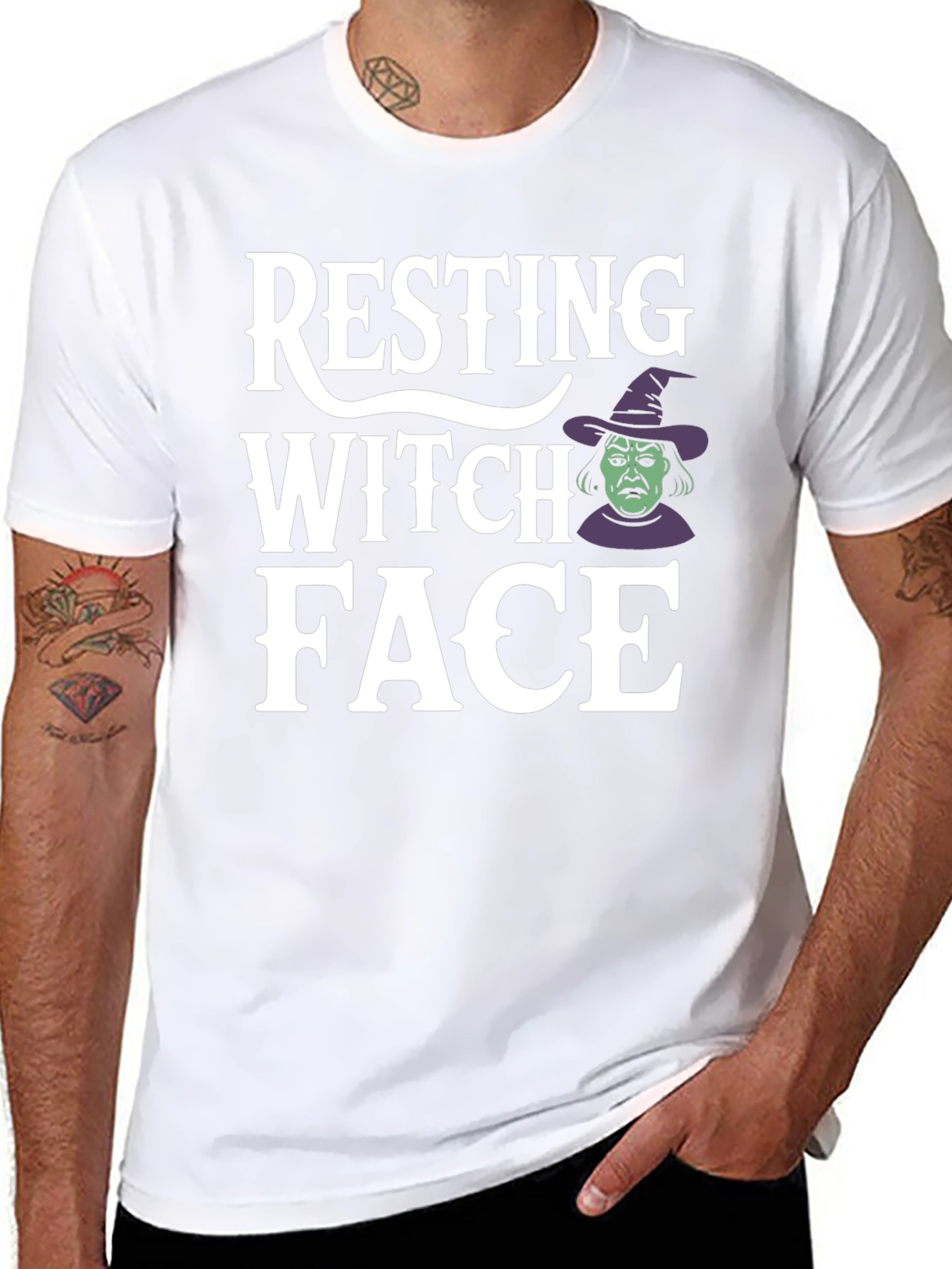 Black Resting Witch Face Graphic Tee - Halloween Shirt view 8