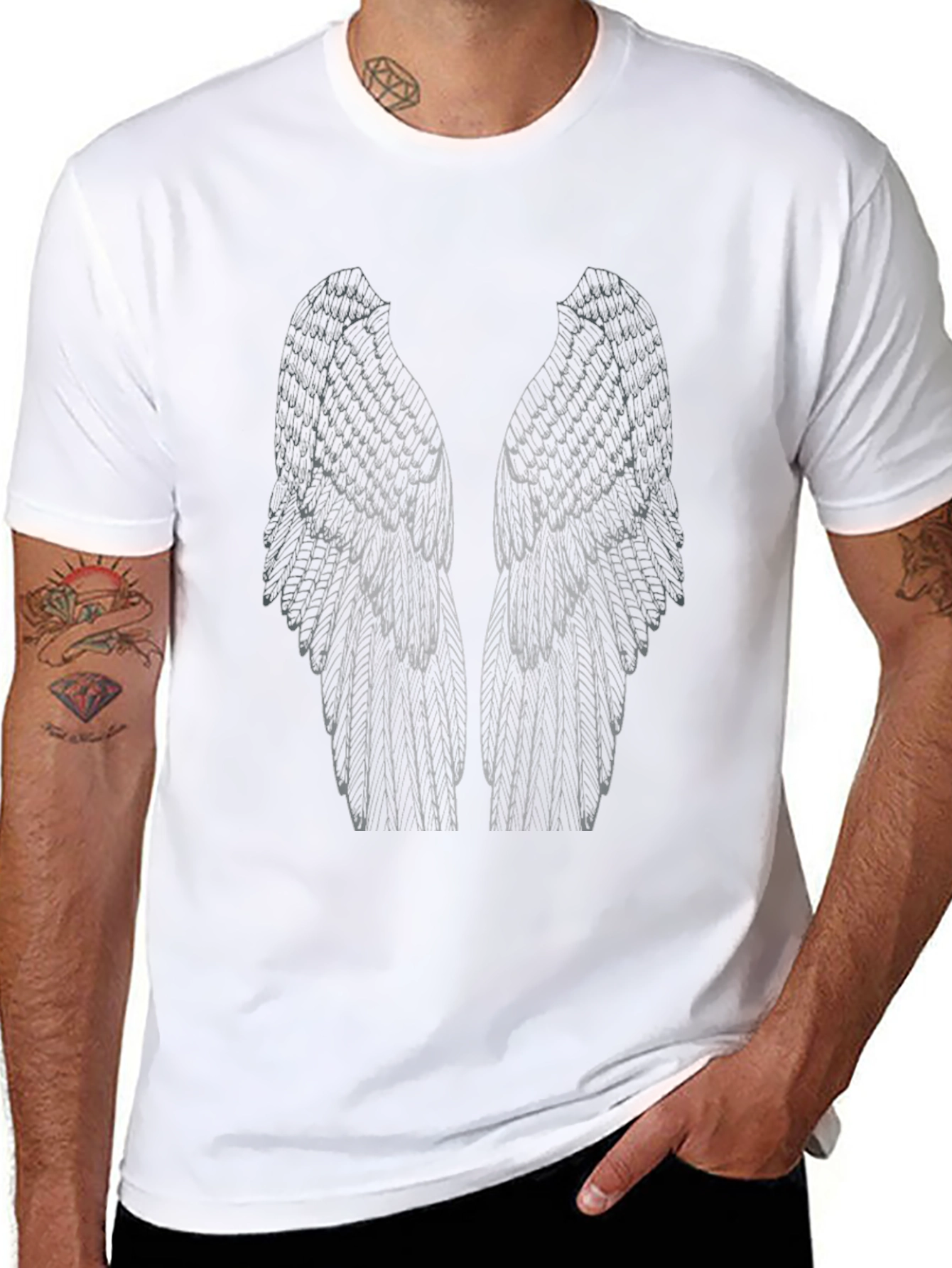 Black Angel Wing Graphic Tee - Black Cotton Blend view 8