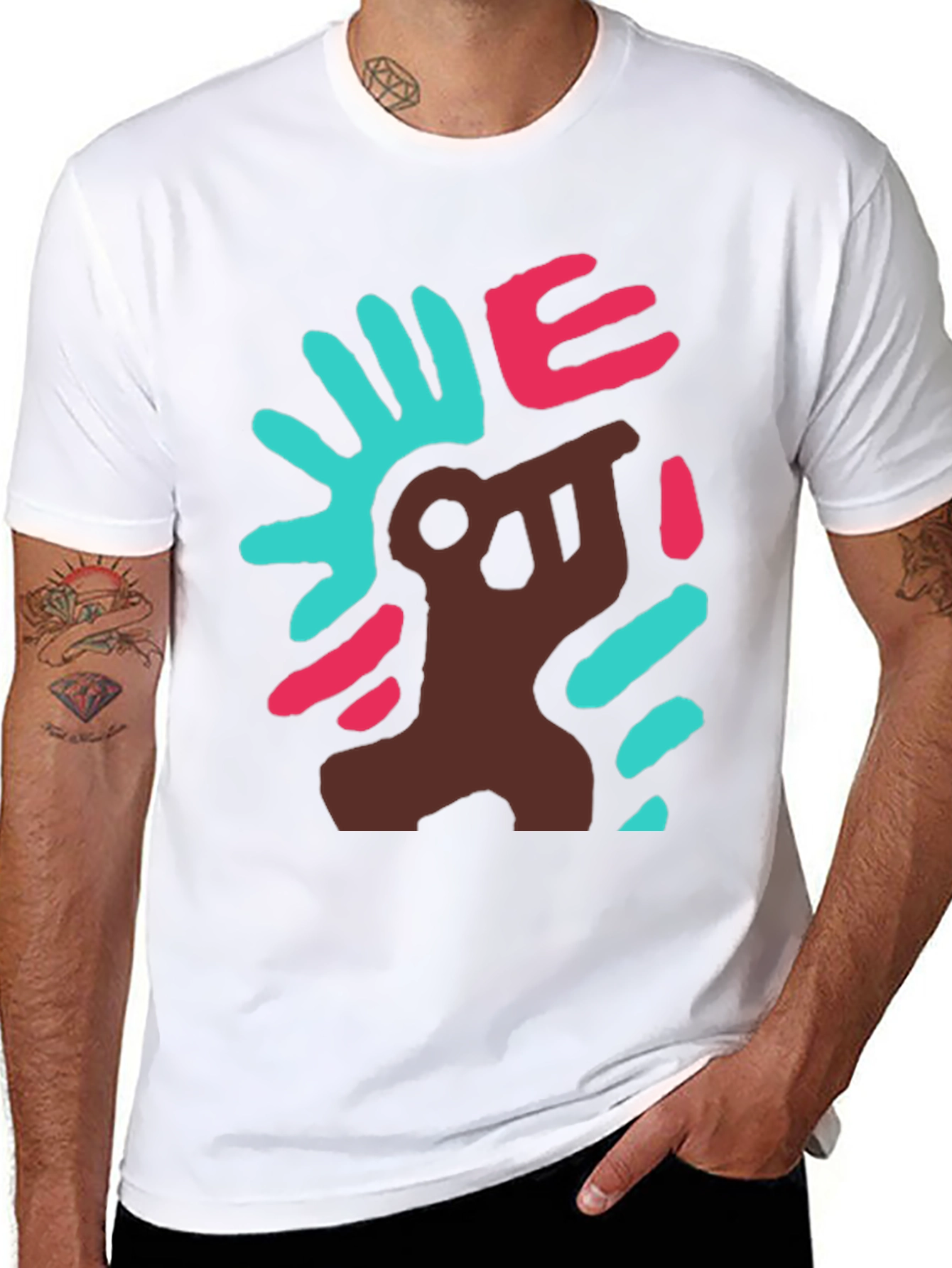 Black Abstract Graphic Print Crew Neck T-Shirt view 8