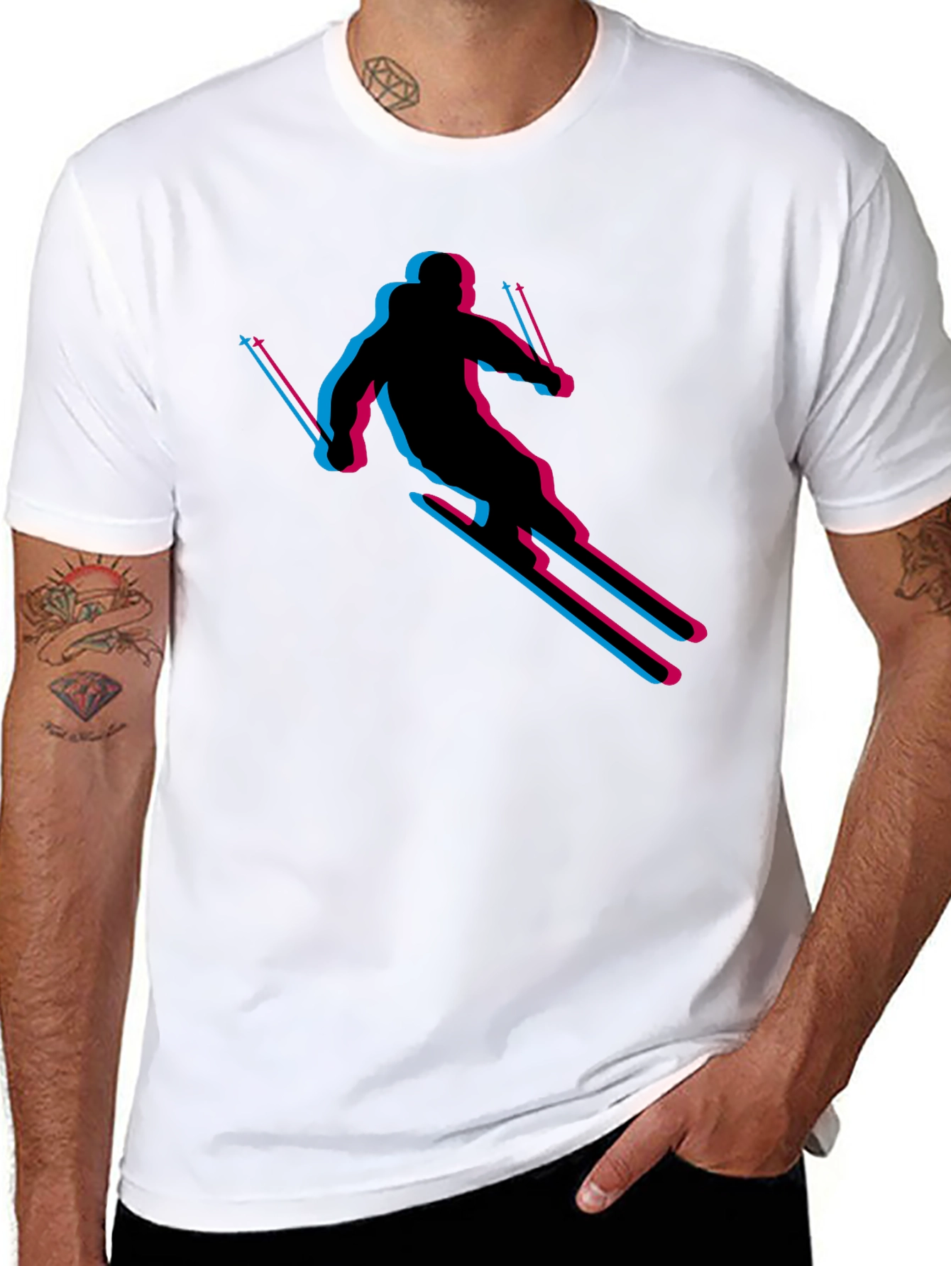 Black Retro Skiing T-Shirt - Black Cotton Blend view 8