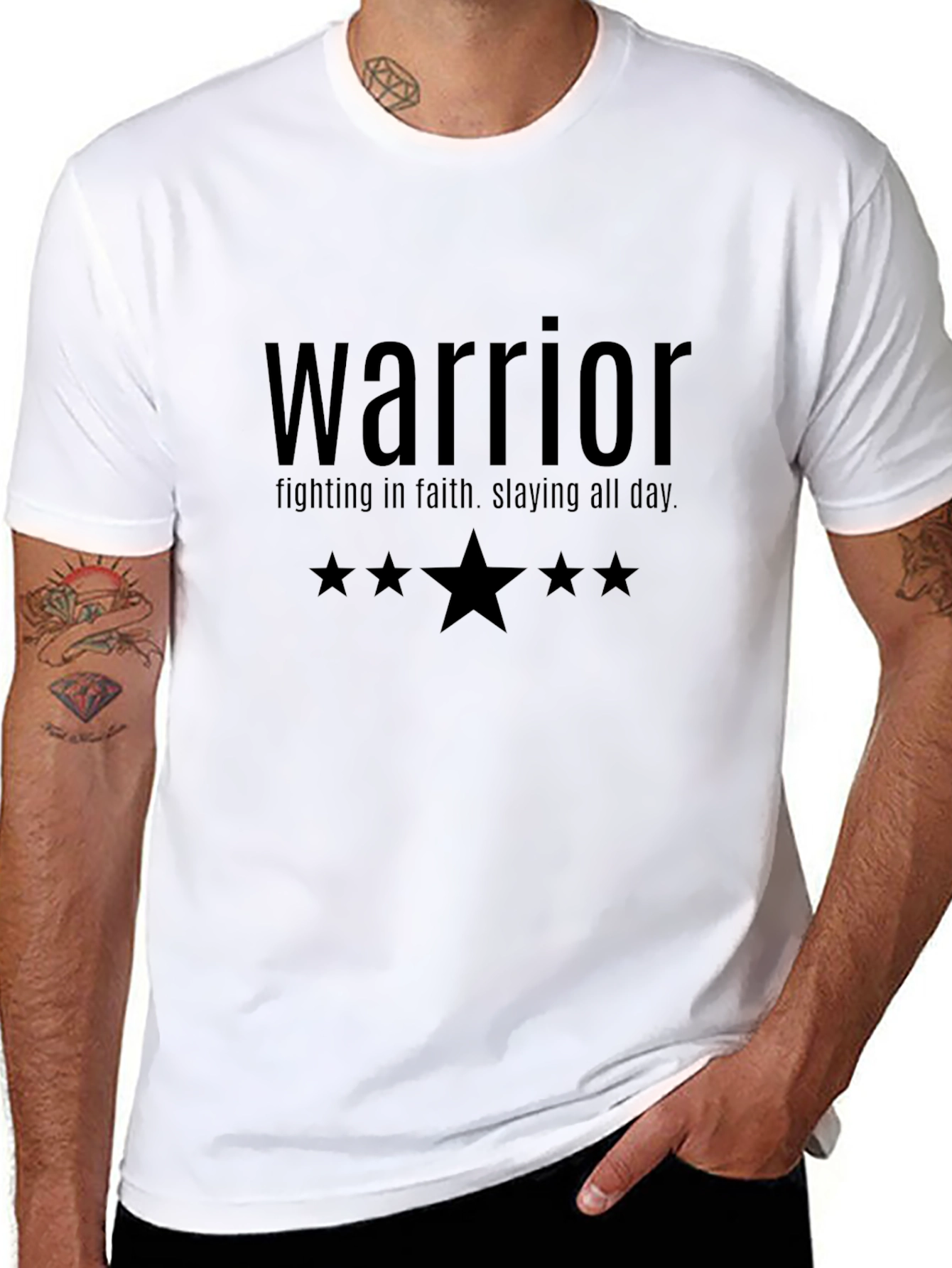 Black Warrior Faith T-Shirt - Slaying All Day Graphic Tee view 8