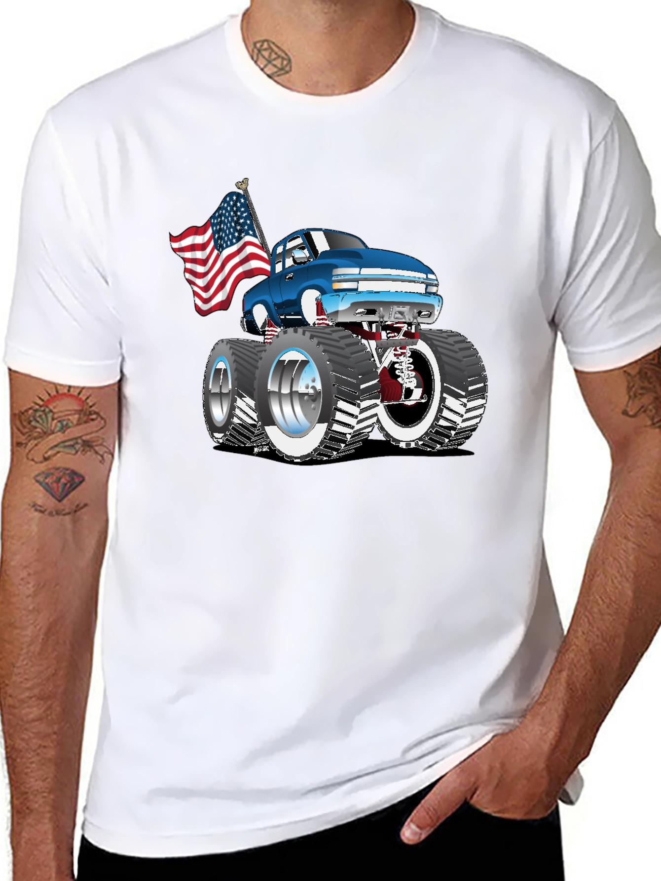 Black Monster Truck USA Flag Graphic Tee view 8