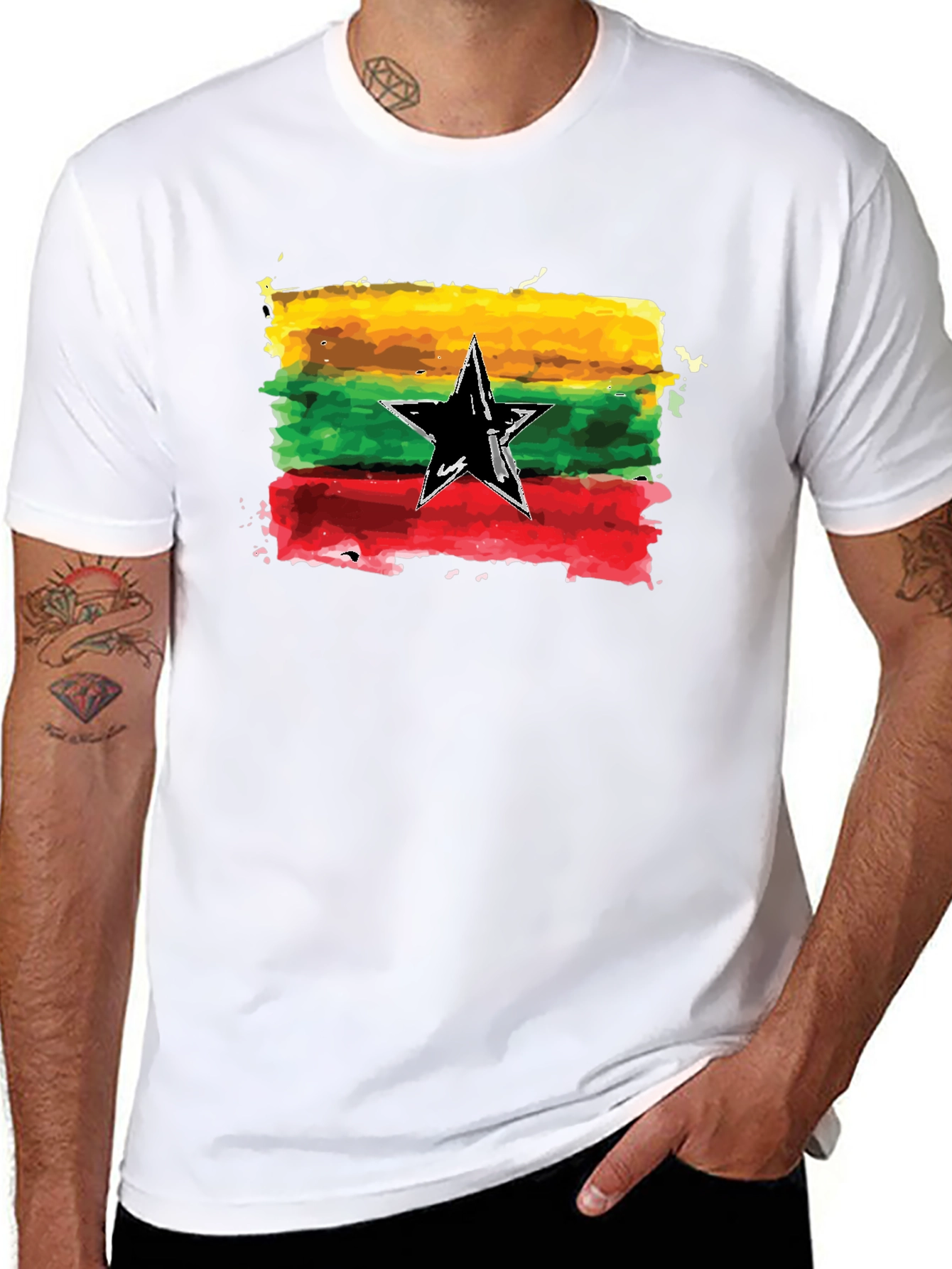 Black Ghana Flag Watercolor Graphic Tee view 8