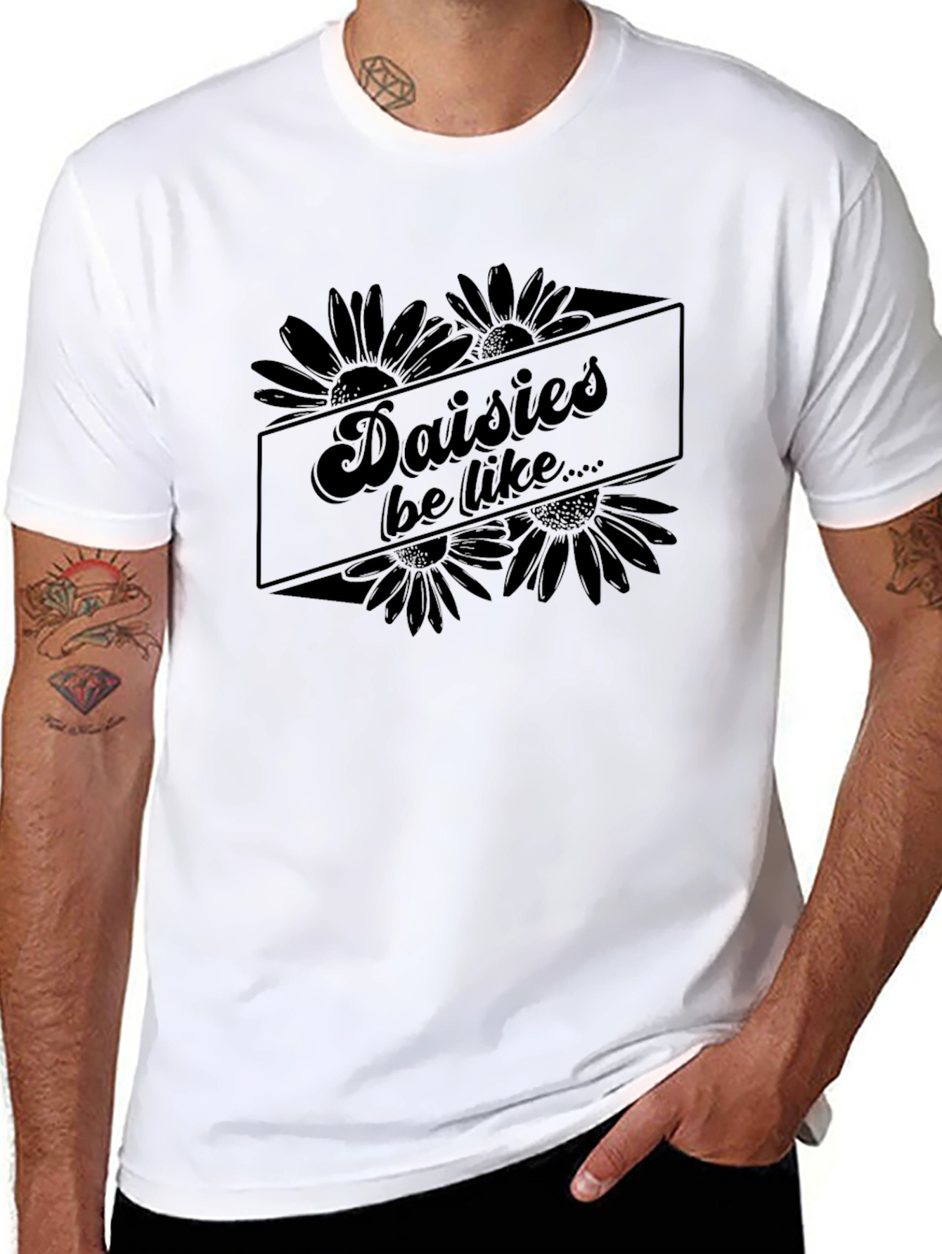 Black Daisies Be Like Graphic Tee - Unisex Black T-Shirt view 8
