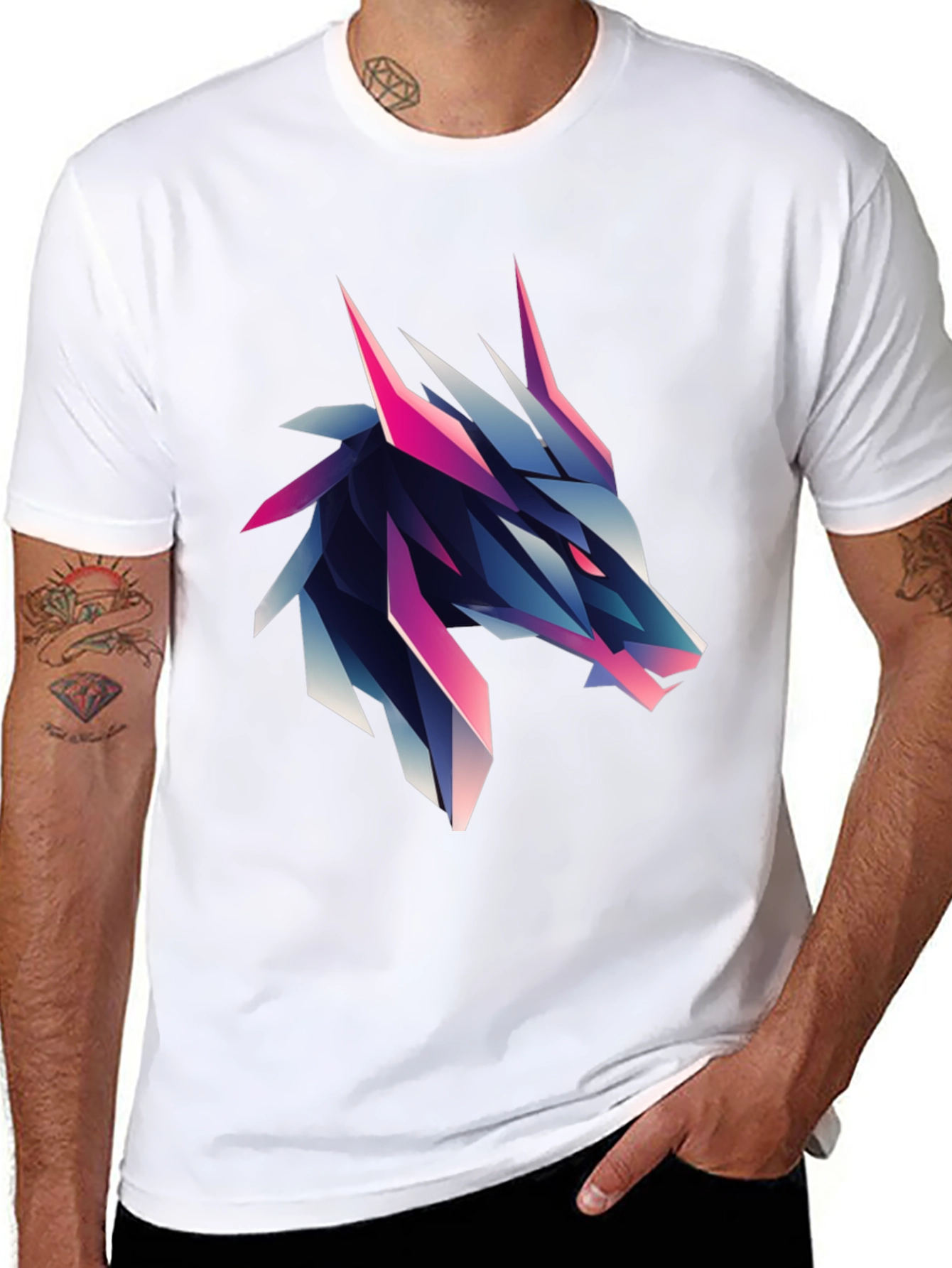 Black Geometric Wolf Graphic Tee - Bold & Modern view 8