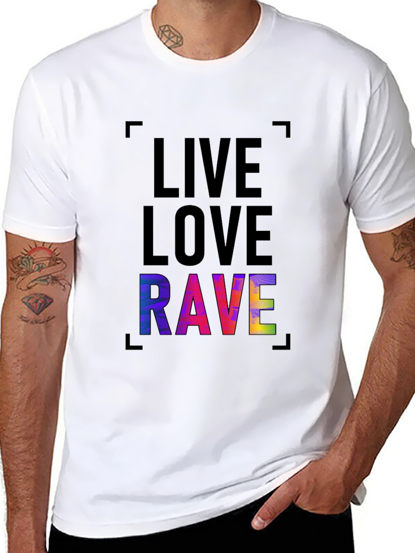 Black Live Love Rave Graphic Tee - Trendy Black T-Shirt view 8